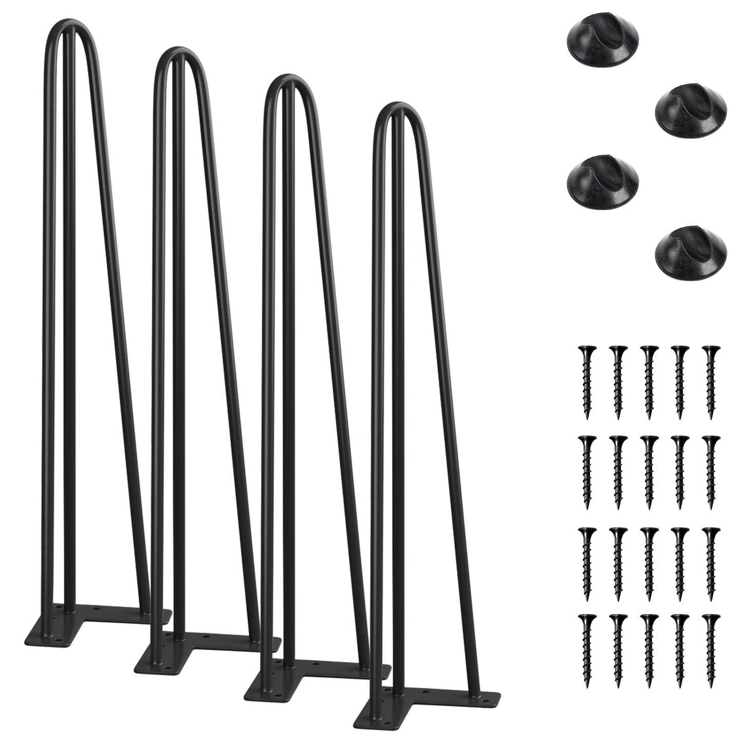 SMARTSTANDARD 16 Inch Hairpin Table Legs, 3 Steel Rods 1/2 Inch Pipe Diameter, 800lbs Load Capacity, Mid-Century Style for Coffee Table, Side Table, Night Stand (Black, 4PCS) BST220