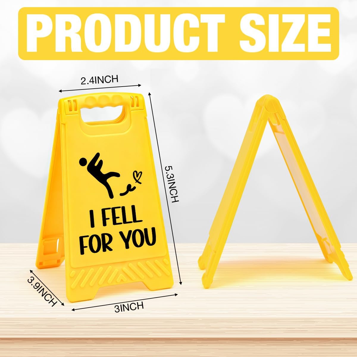 Valentine's Day I Fell For You Desk Sign Yellow Warning Style Table Decor Valentine's Day Gift for Boyfriend Girlfriend Husband Wife Tabletop Cubicle Phone Holder Mirror Stand BST202