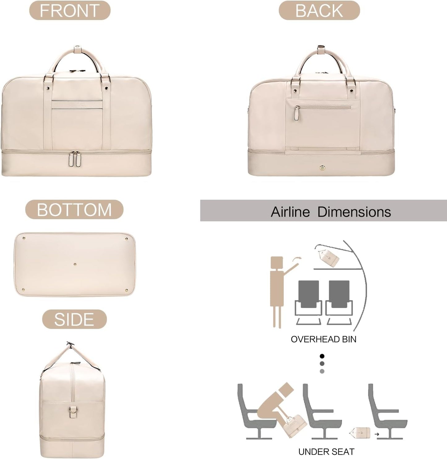Large 4-in-1 Leather Duffle Bag for Travel Weekender Overnight Hospital Gym Bag for Men & Women, Carry On Airline Approved Personal Item Duffel Garment Bag Luggage with Shoe Compartment & Toiletry Bag BST326H