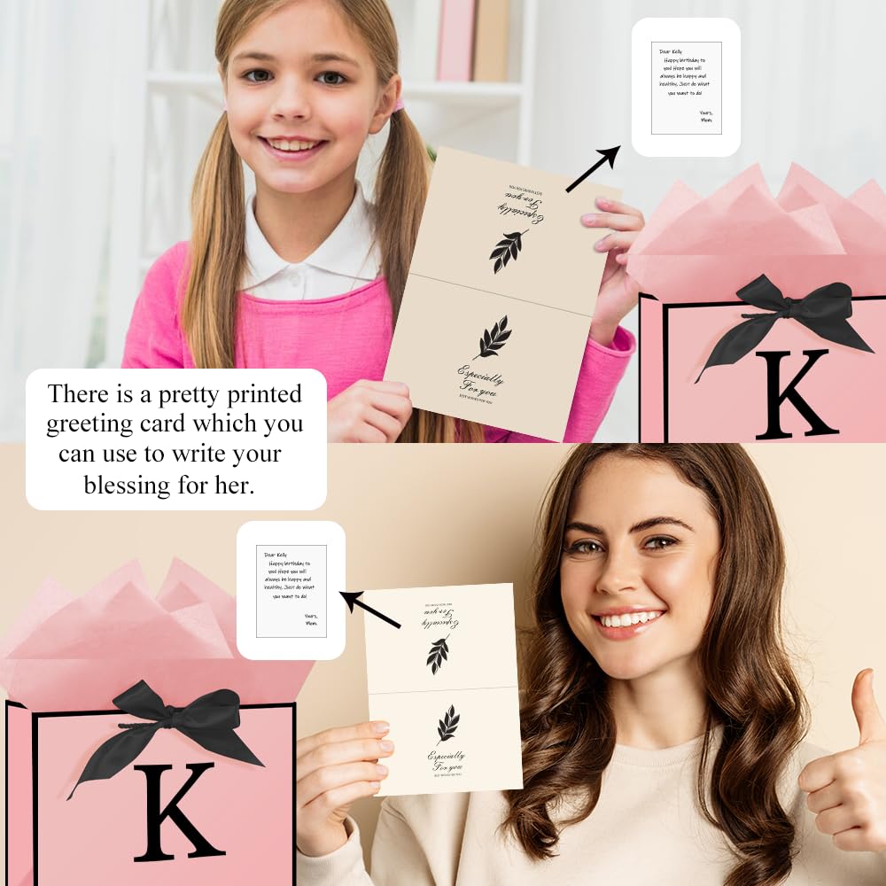 Eaureum Personalized Initial A Gift Bags for Girls Women, 13" Pink Initial A Gift Bags for Birthday Wedding Holidays Party Decorations for Her Girls Women Daughter Granddaughter Friends Wife BST326L
