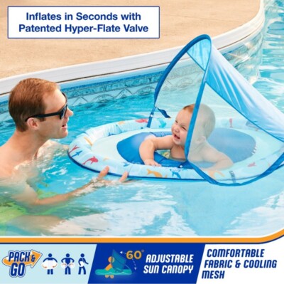 Swimways Sun Canopy Spring Float Shark with Hyper-Flate Valve