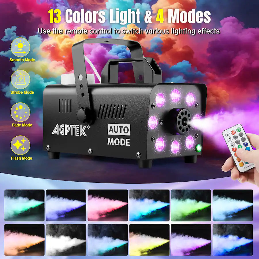 AGPtek - 500W Fog Machine with 13 Colorful LED Lights Effect for Wedding, Halloween, Party 88