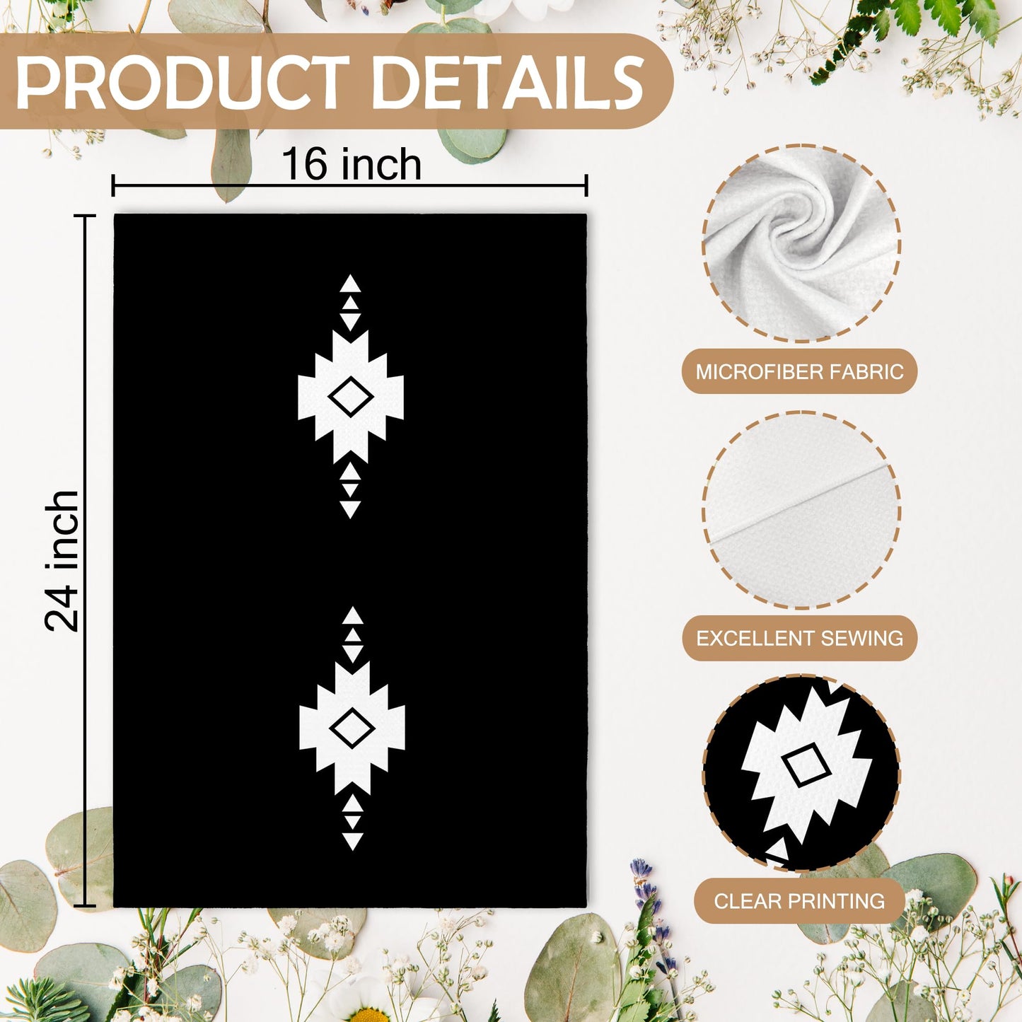 Western Boho Kitchen Towels, Southwestern Southwest Aztec Western Native American Bathroom Kitchen Decor, Western Cream Beige Neutral Decor Dish Hand Tea Towels for Bathroom Kitchen,16x24Inch BST326L