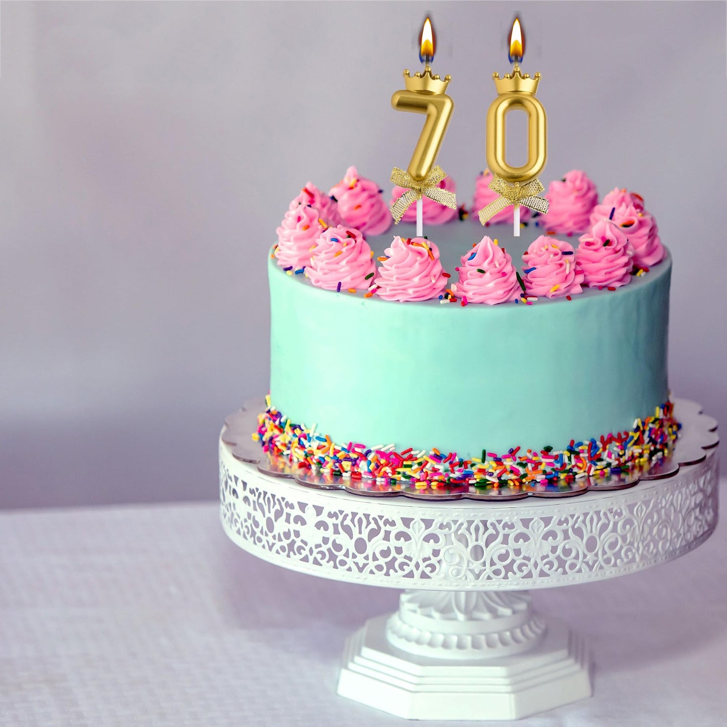 70th Birthday Candles, Pink 70 Year Old Number Birthday Candles for Women, Happy Birthday Party Cake Topper Decoration Gifts for 70th Wedding Anniversary Celebration BST220