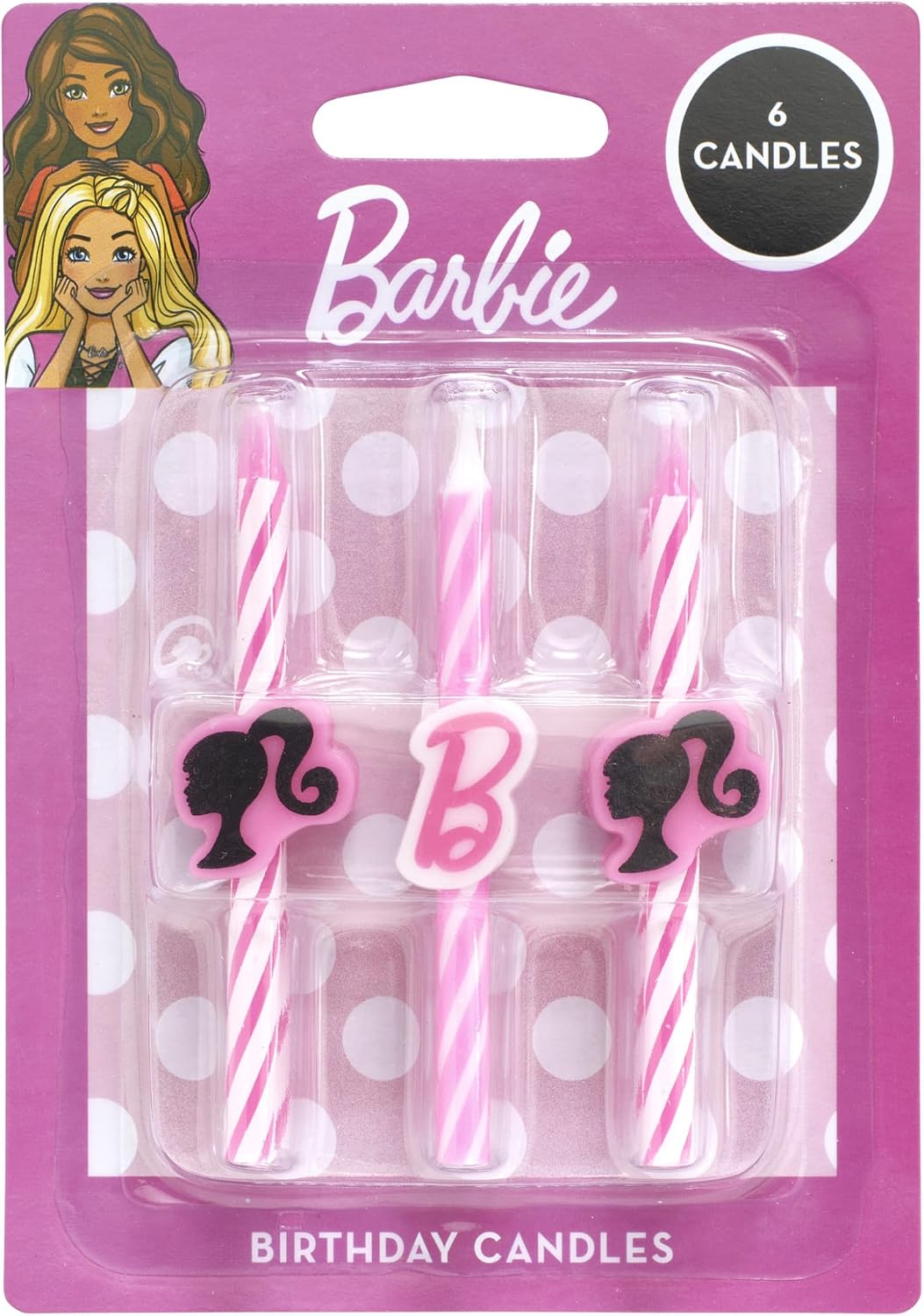Barbie™ Birthday Cake Candles | 6 Birthday Candles for Cake Decorations, Pink Stripe Candles, Cake Toppers for Barbie Party WN420