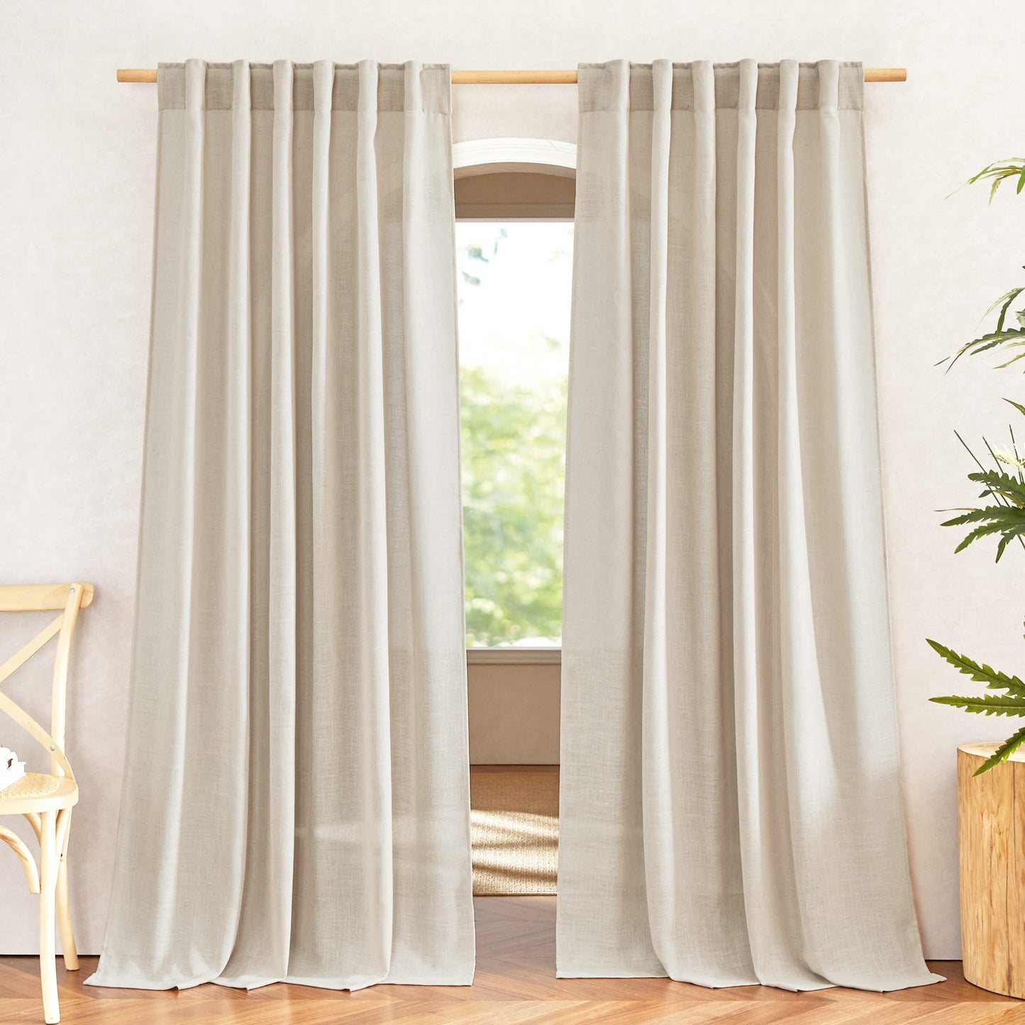 NICETOWN White Semi Sheer Kitchen Curtains 30 inch Length, Rod Pocket & Back Tab Faux Linen Blend Privacy with Light Filtering Window Drapes for Cafe, W34 x L30, 2 Panels BST220