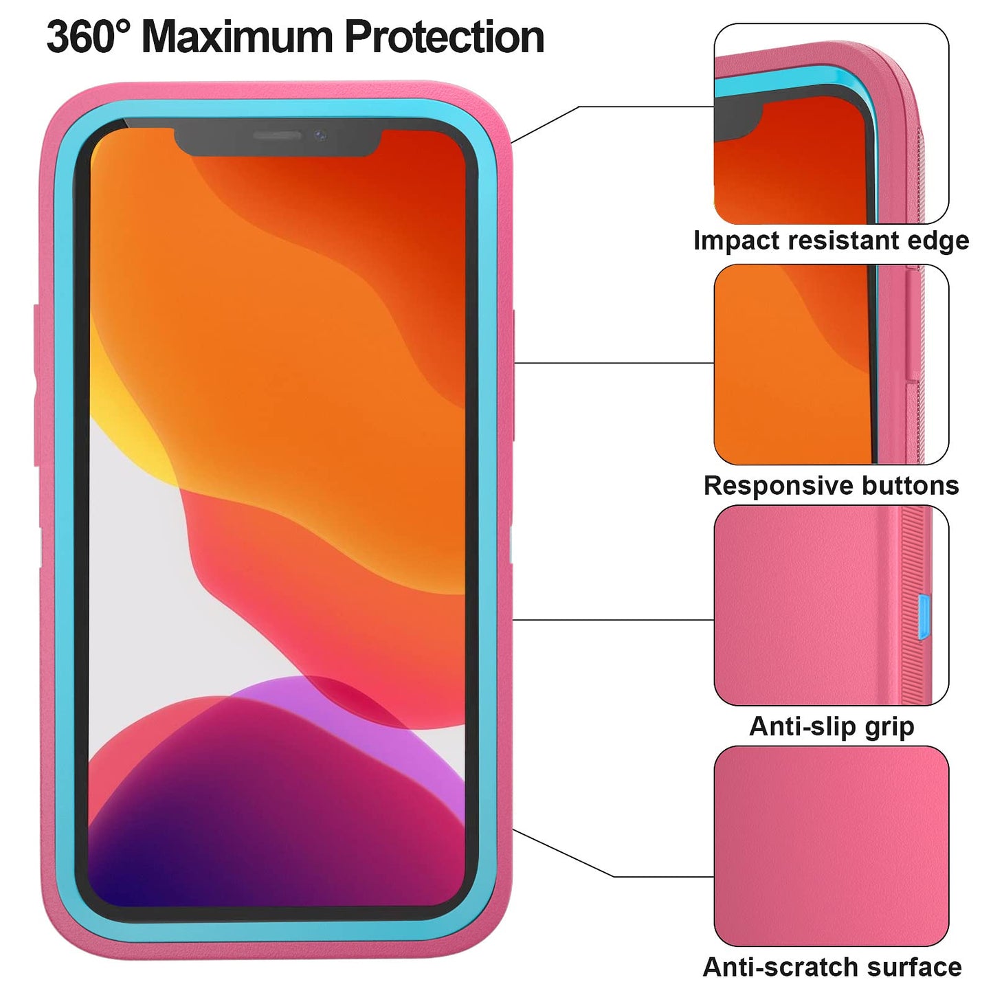 for iPhone 11 Case with Belt Clip Holster Kickstand & 2 Screen Protector, Full Protection Heavy Duty Phone Case, Shockproof Drop-Proof Durable Cover 6.1" [Black+Clip] WN420
