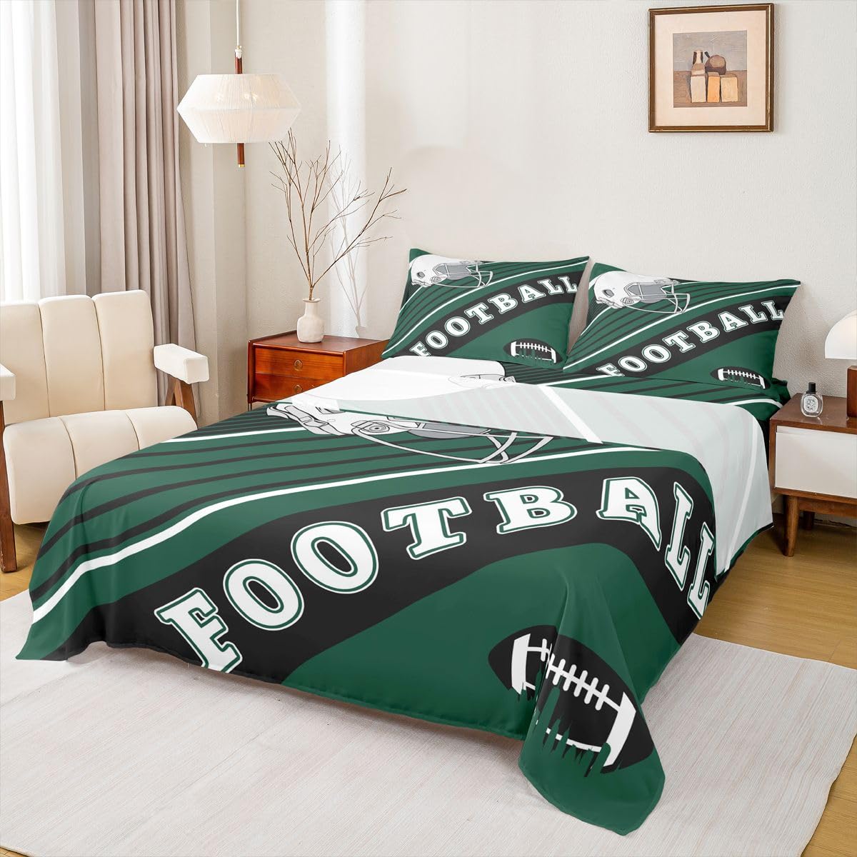 Erosebridal Gridiron Sheet Set Sports Ball Game Sheets Twin for Boys Girls Rugby Competition Game Bed Sheets Set, Football Themed Bedding Set with 1 Pillowcase BST326H