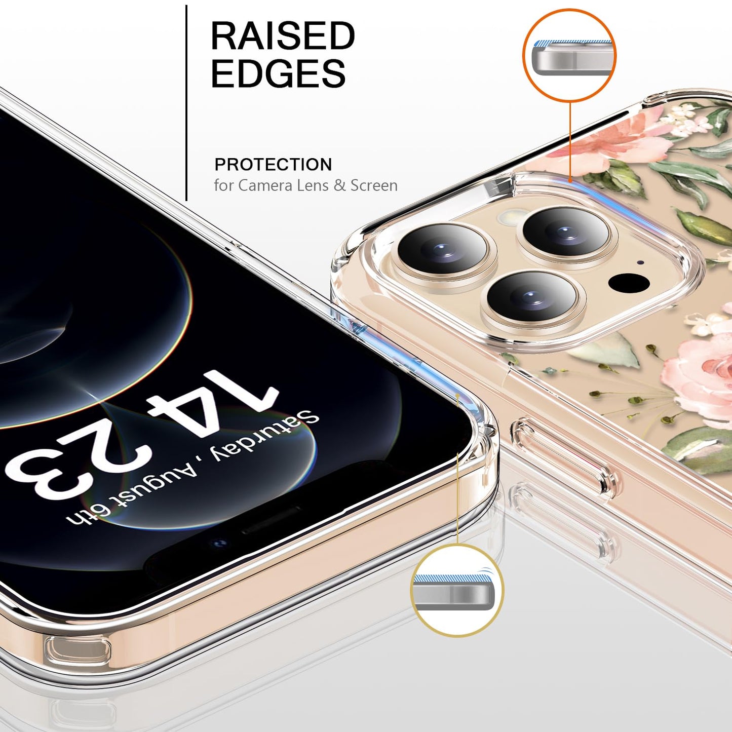 bicol for iPhone 12 Pro Max Case with Screen Protector and Camera Lens Protector - Fashionable Flower Floral Designs for Women Girls - Shockproof Acrylic Clear Phone Cover 6.7" - Blooming Flowers WN420