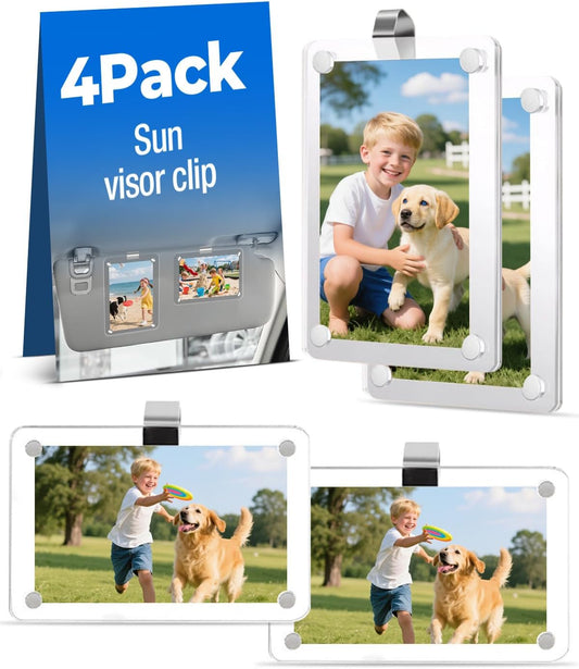 4Pack Car Picture Holder, Car Visor Photo Clip Holder, Magnetic 2.4"x3.5" Suncar Visor Picture Clip, Horizontal & Vertical Photo Display, Personalized Car Accessory for Family & Personal Photos BST326H