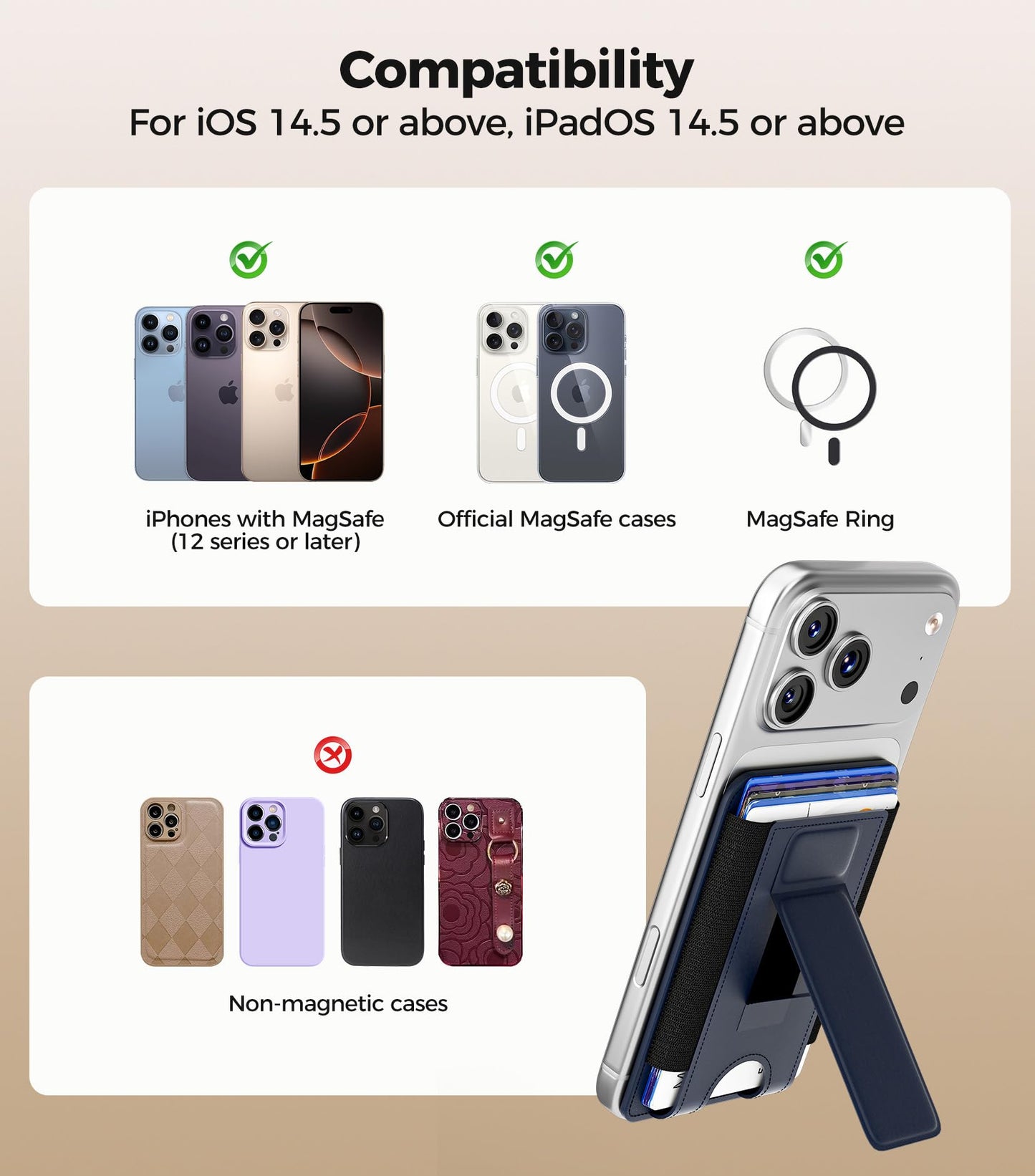 for MagSafe Wallet, Works with Apple Find My, 5-Card RFID Holder with Stand Also Grip, Strong Magnetic Wallet for iPhone 17/16/15/14/13/12 Pro Max Air Plus, Wireless Charging, Brown BST220