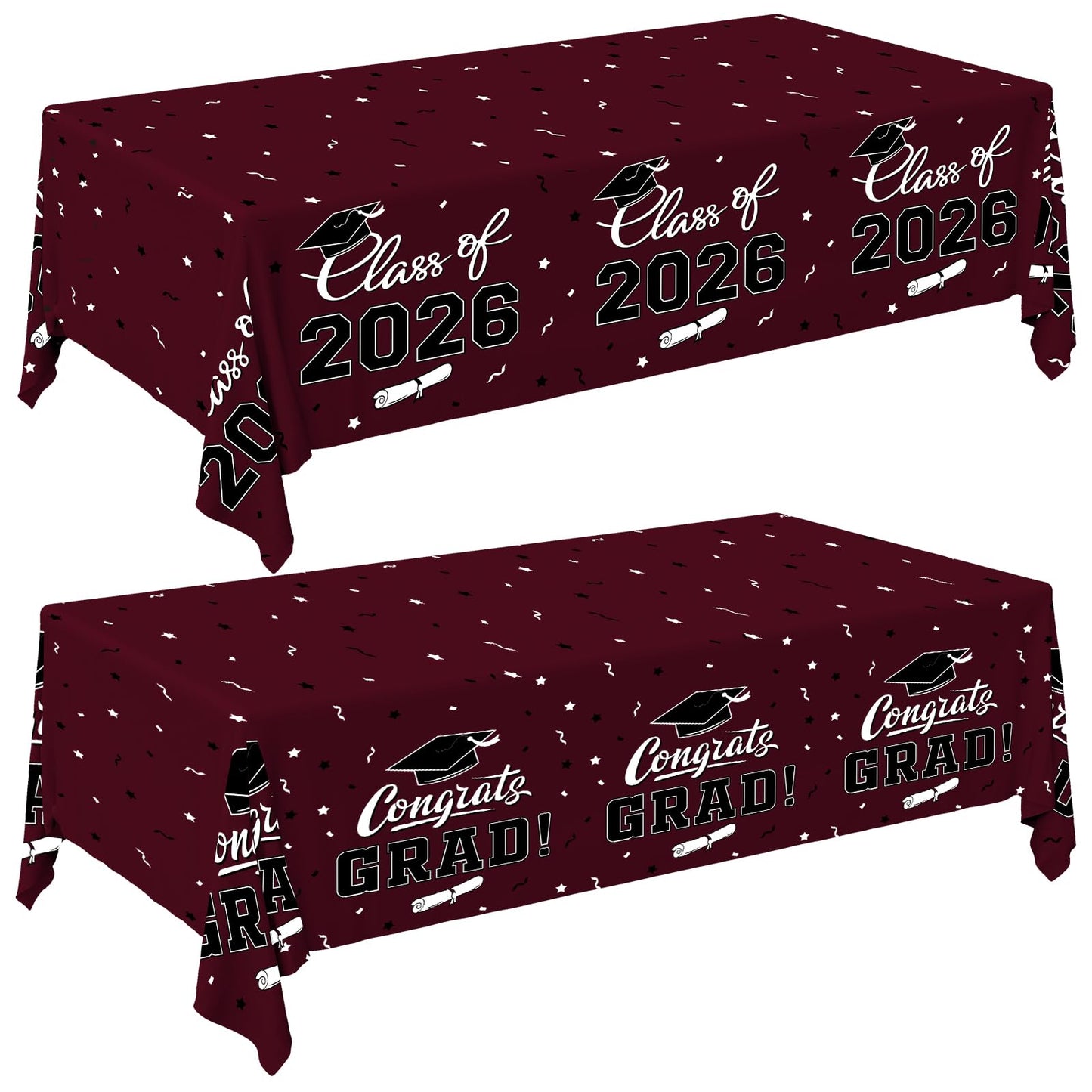 Gatherfun 2026 Graduation Decorations : 2-Pack Congrats Grad Disposable Tablecovers - Class of 2026 Red Themed Table Cloths, for Graduation Party Supplies & Graduation Backdrop, 54" X 108" BST326L