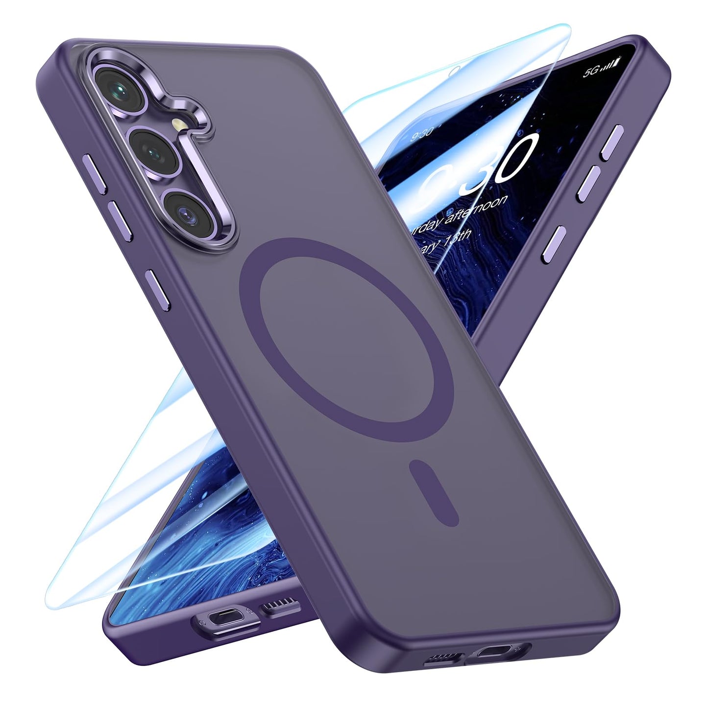MATEPROX Magnetic Design for Samsung Galaxy S24 Plus Case, Stylish Slim an-ti Yellow Translucent Matte Shockproof Protective Cover for S 24+ 6.7'' 2024-Titanium Gray WN420