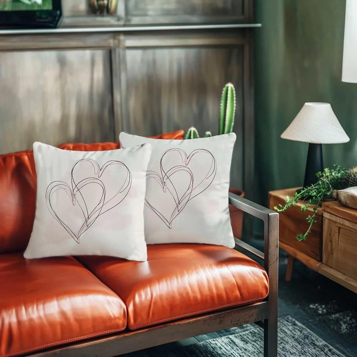 Heart Throw Pillow Covers 18x18 Set of 2 | Minimalist Line Art Cushion Covers | Neutral Decorative Pillowcase for Sofa Couch Living Room Bedroom | Modern Home Decor BST326H