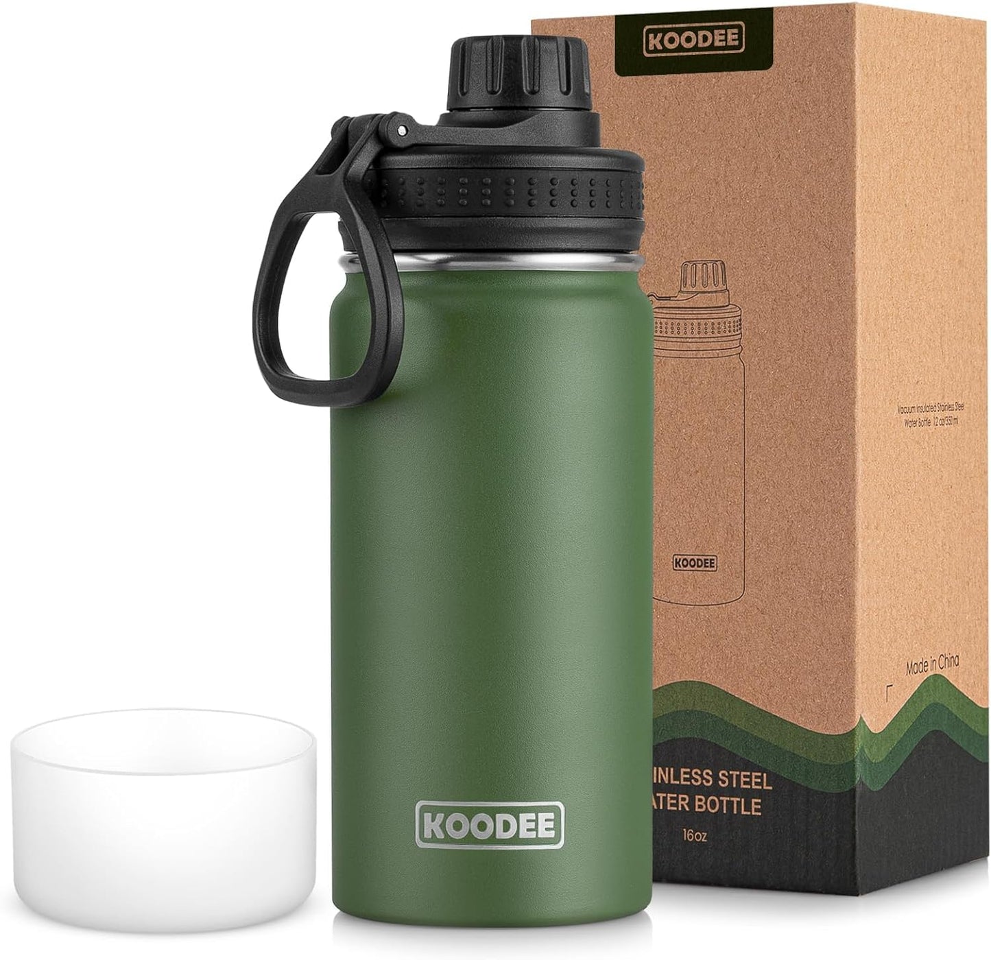 koodee Water Bottle-12 oz Stainless Steel Double Wall Vacuum Insulated Water Bottle for School-Wide Mouth Flask with Straw Lid (Teal) BST220