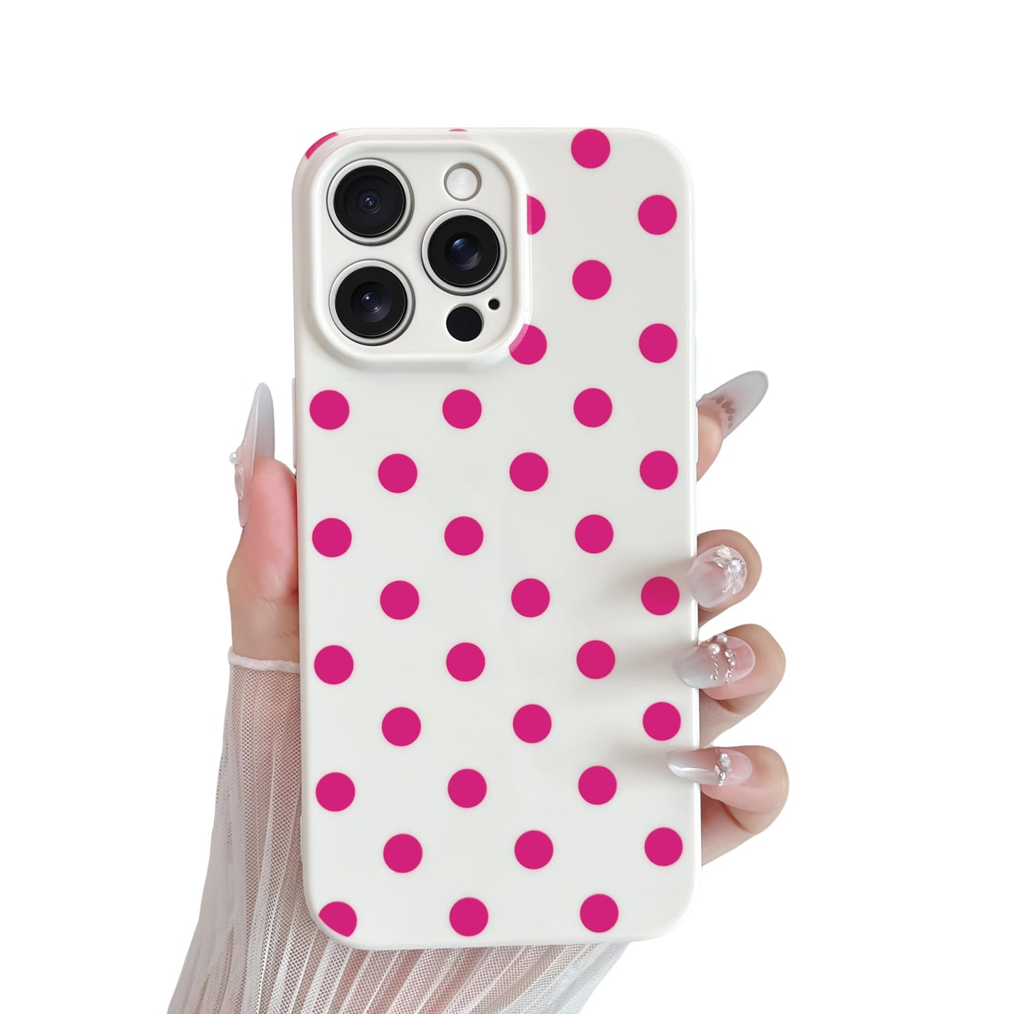 Skyseaco Compatible with iPhone 15 Case Cute Polka Dot Phone Case Soft Slim TPU Shockproof Phone Cover Full Camera Protection for Women Girls - Black WN420