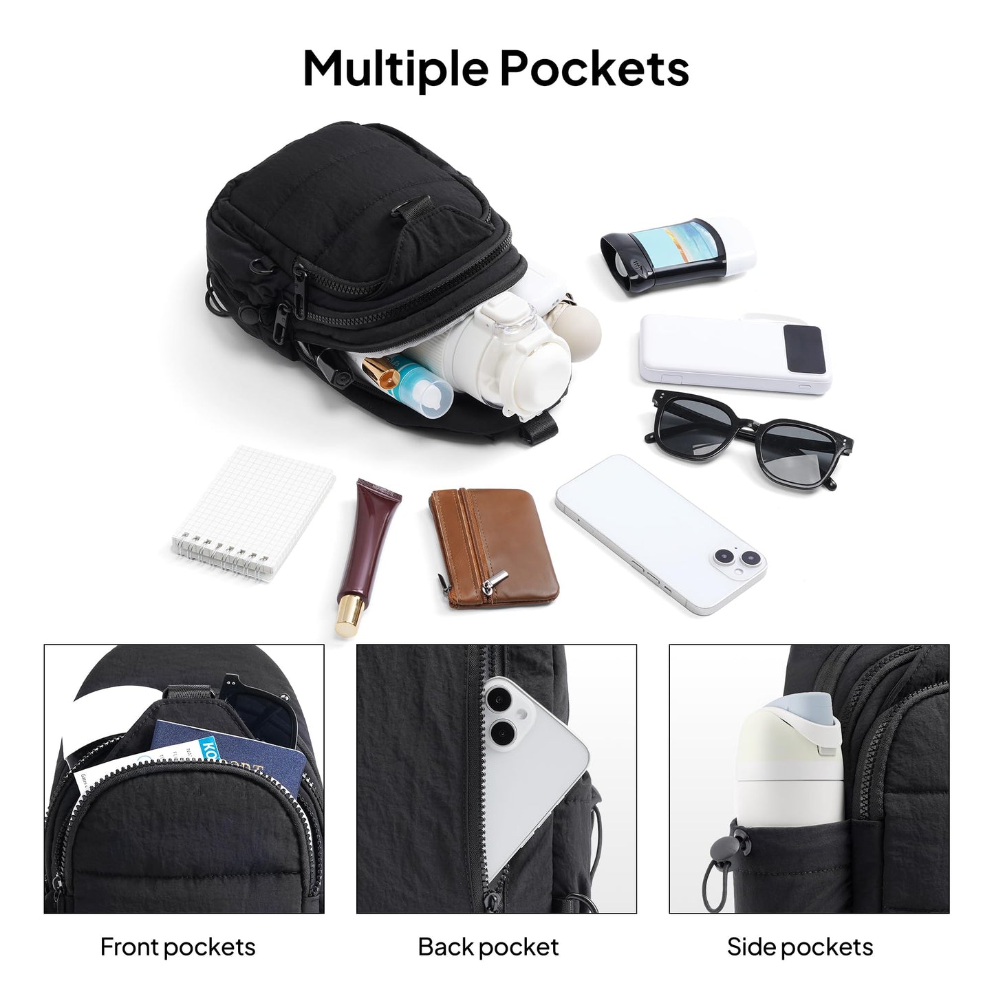 TOPEAST Sling Bag for Women, Anti-Theft Crossbody Bag with RFID Blocking & Small Water Bottle Holder for Travel BST202