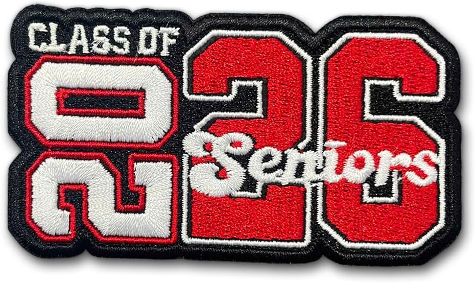 Senior Class of 2026 Embroidered Patch – Graduation 2026 Iron On Patches 3 inches for Backpack, Jacket, Hat, Jeans, Clothes – Red Applique Patch Gift Decoration for High School & College Seniors BST202
