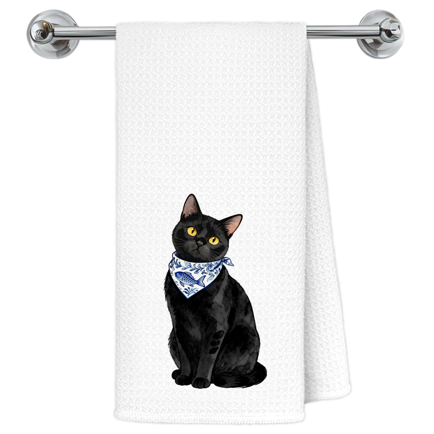 Blue and White Chinoiserie Orange Cat Bathroom Hand Towels, Orange Cat Gifts, Funny Oriental Kitty Decorative Hand Towels Bathroom Restroom Washroom Yoga Spa Zen Decor, 16x24 Inch BST326L