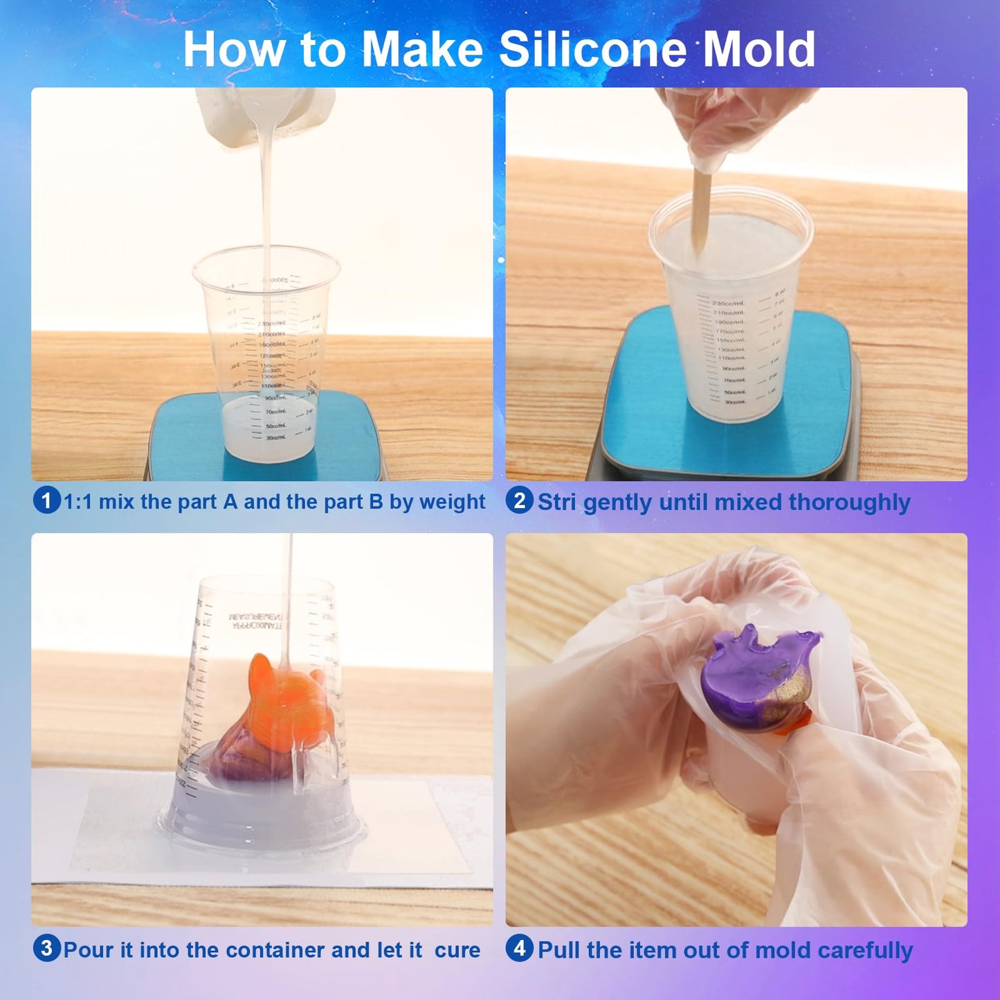 CHANGTIKEJI Silicone Mold Making Kit, 38.8oz 10A Elastic Liquid Silica Gel for Casting Resin molds and Candle & Soap Mold,Fast Cure Translucent Platinum Silicone Rubber BST326H