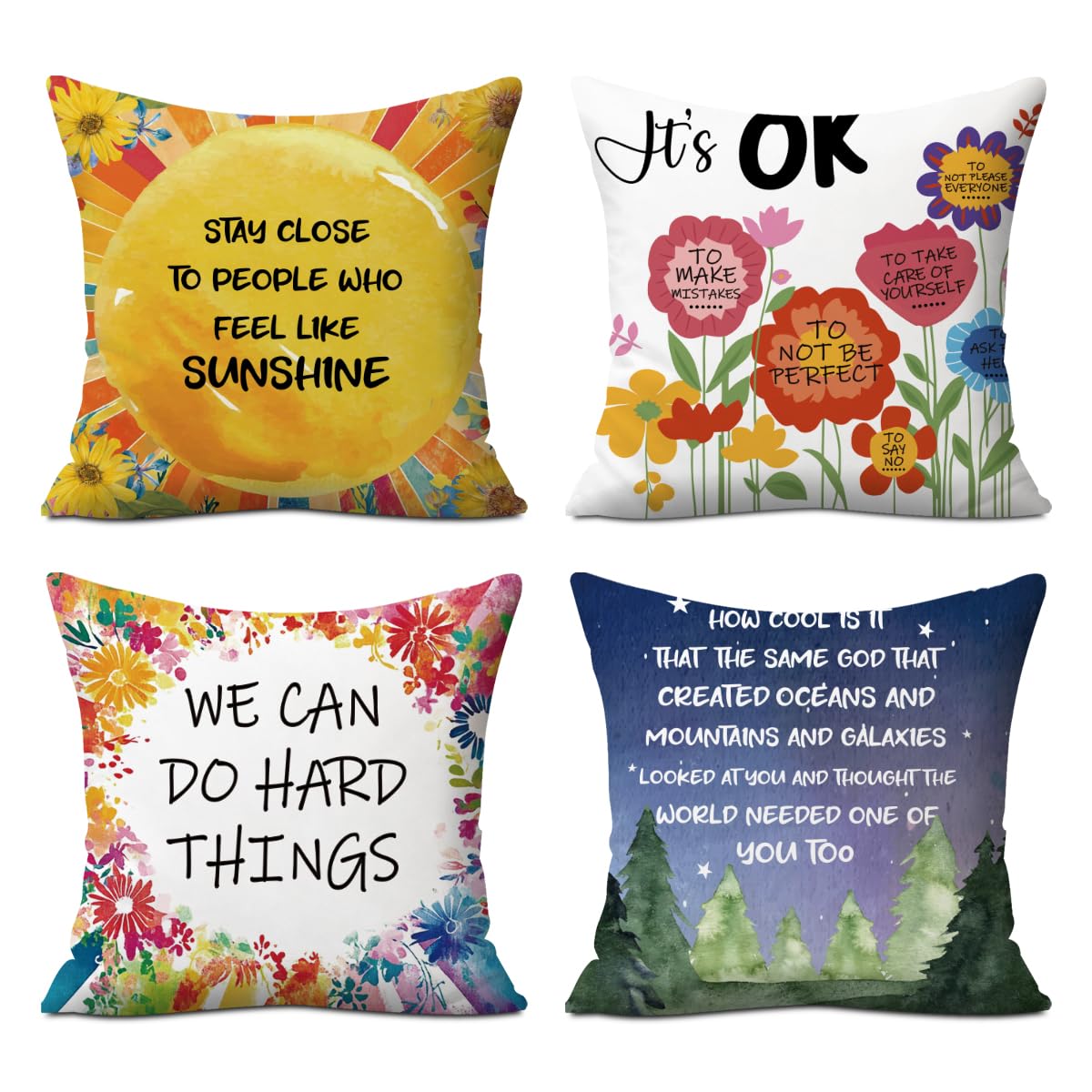 2PCs Inspirational Pillow Covers Boho Rainbow Sun Throw Pillow Covers 18x18 | Playroom Decor, Boho Sun Throw Pillow Covers, Kids Reading Nook Decor Pillowcase for Classroom Playroom Nursery BST202