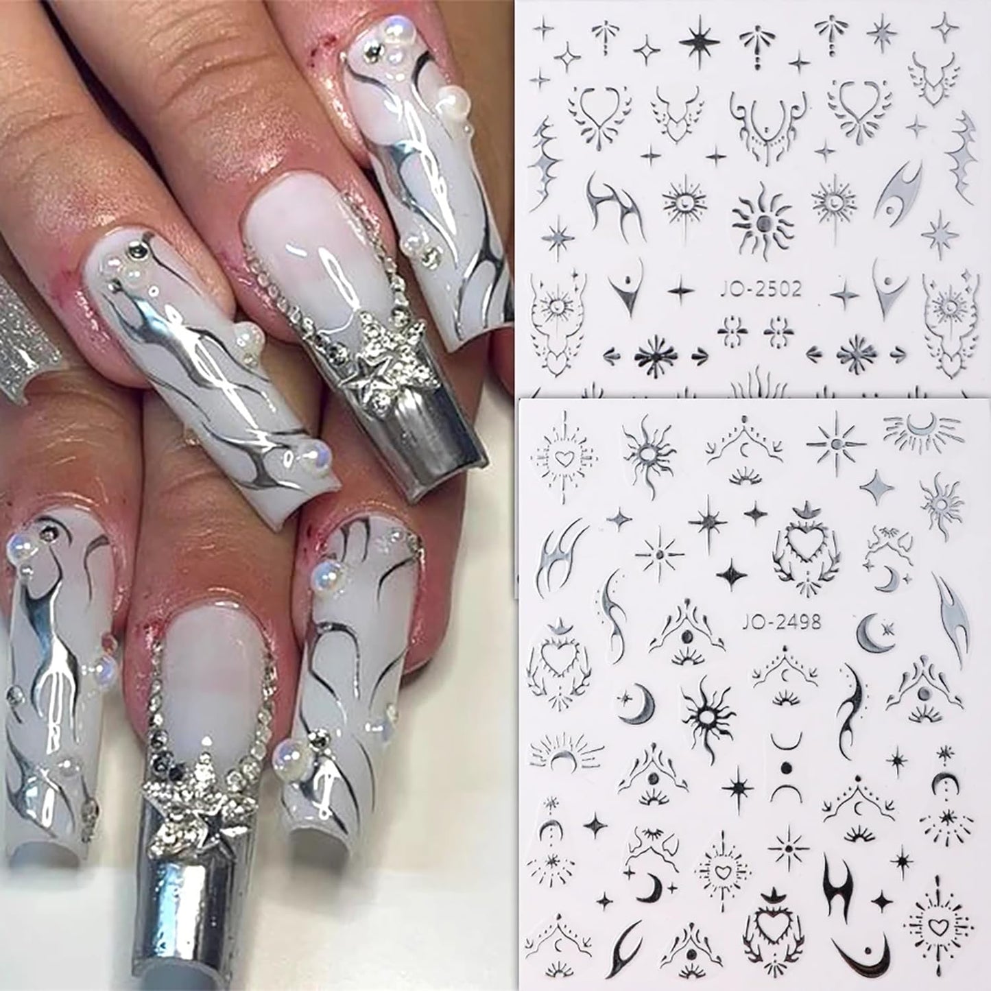 Liquid Butterfly Nail Art Sticker Decals Black Gold Black Silver Butterfly Moon Design Nail Decals 3D Self-Adhesive Nail Art Supplies Heart Nail Art Sticker Decoration for Women Manicure Supplies BST326L