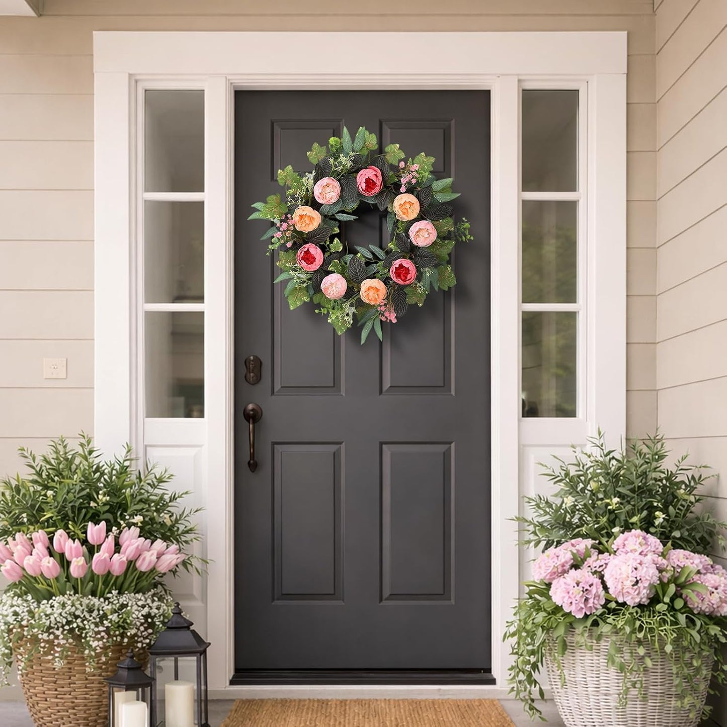 20" Peony Wreath for Front Door – Spring Summer Artificial Pink Peony Floral Wreath for Wall, Window, and Wedding Decor WN420