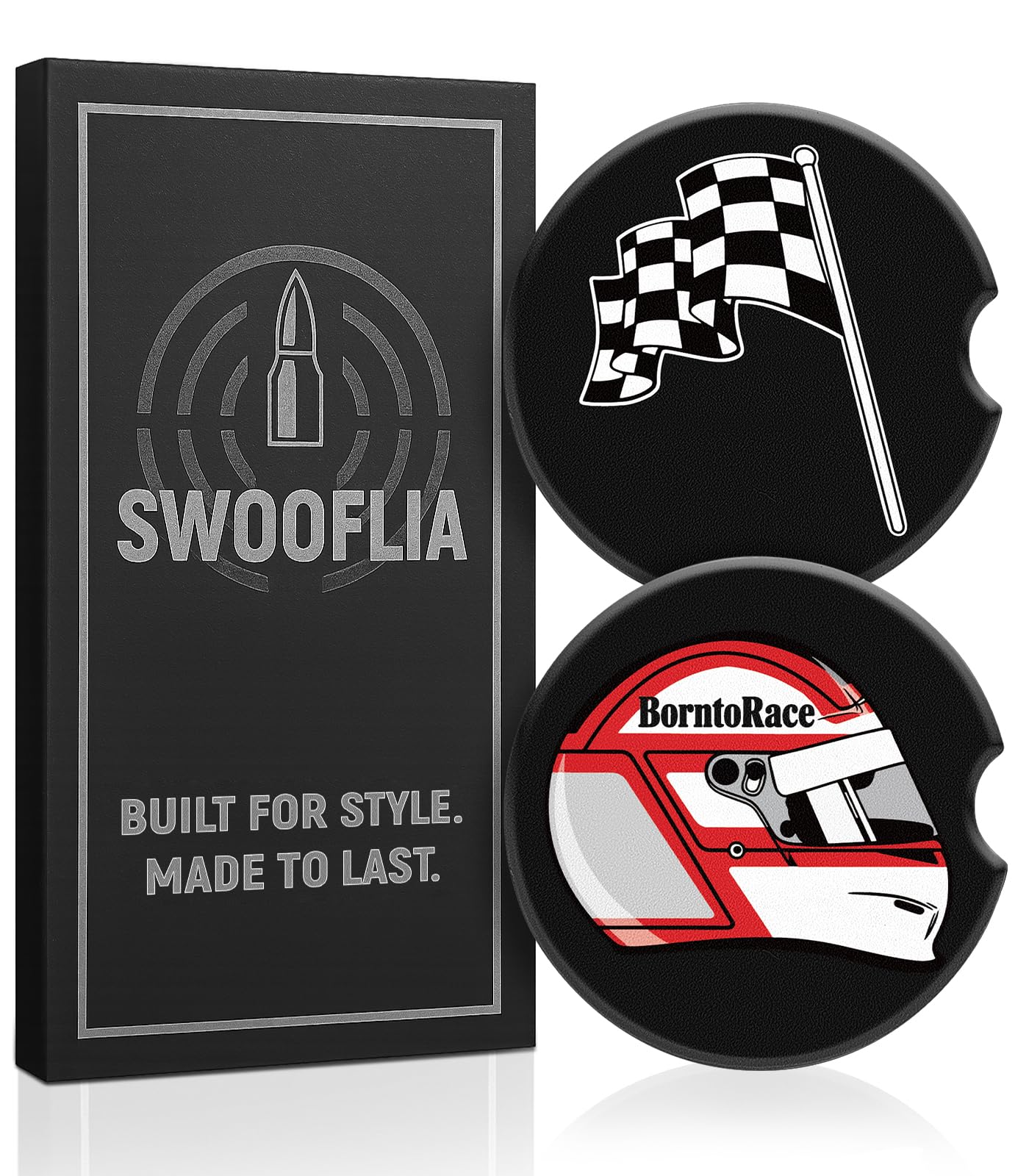 Swooflia Car Coasters for Men - Touch Down Ceramic Car Cupholder Coaster Cool Absorbent Mat Coaster with Cork Base 2 Pack Automotive Cup Holder Accessories New Driver Gifts WN420