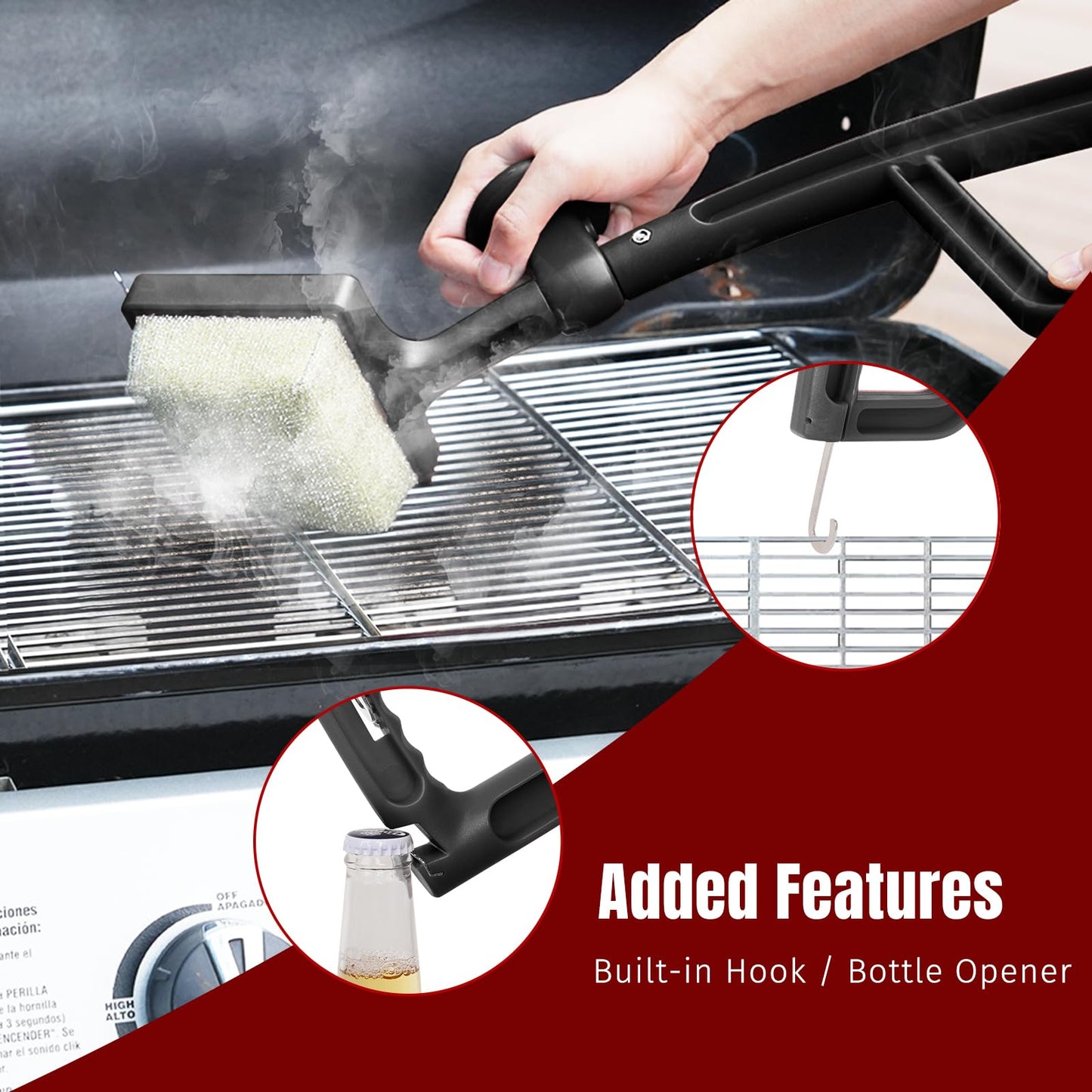 SHINESTAR Grill Brush for Outdoor Grill with 2 Replacement Heads - Cleaning BBQ Grill Brush and Scraper, Grill Brush Bristle Free with Non Metal Bristles, 3-Piece Set for Weber Traeger Grates WN420