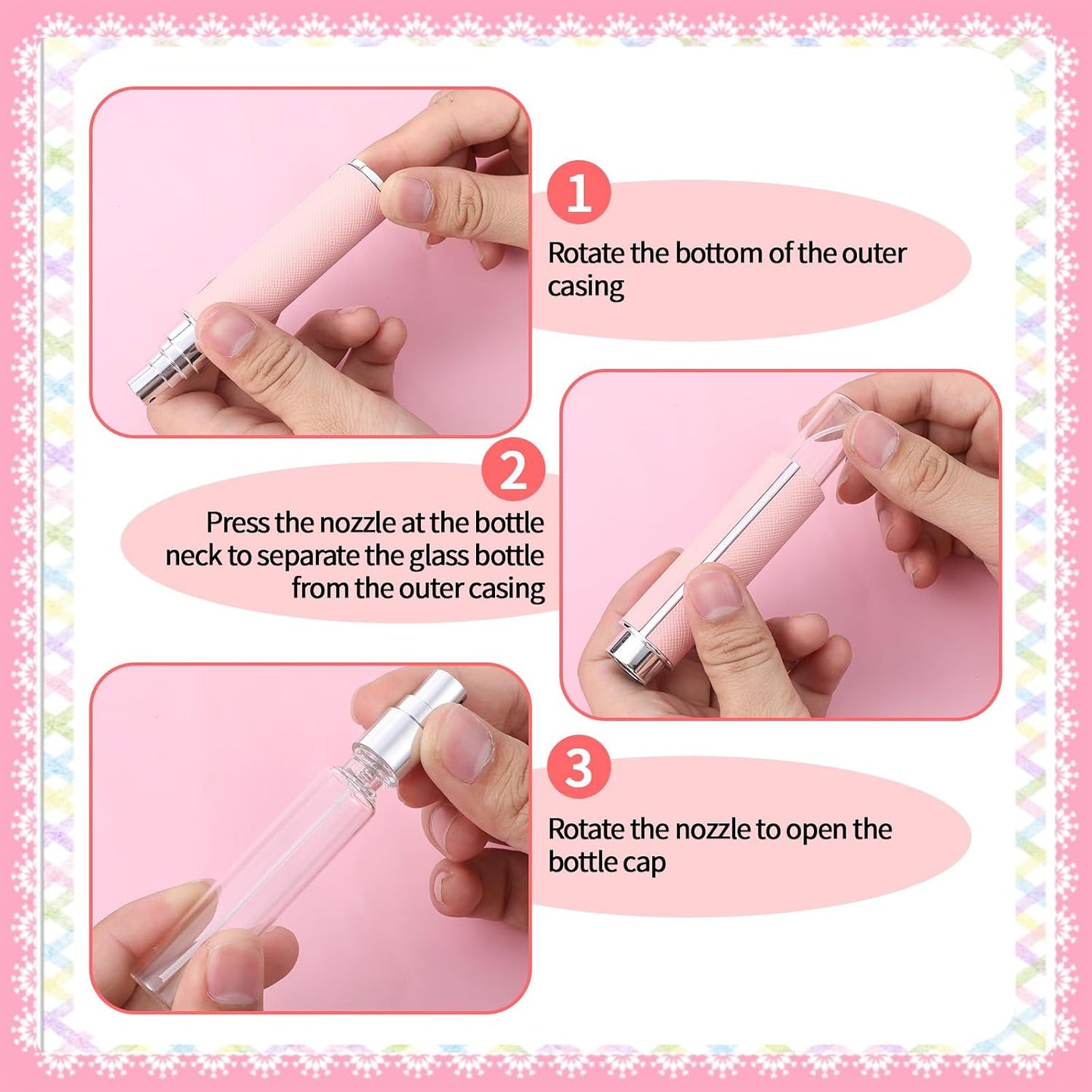 2PCS Travel Perfume Bottle 10ml Atomizer Perfume Spray Bottle Mini Portable Cologne Dispenser Leather Empty Fragrance Pump Dispenser for Many Scenes Gifts Small Pink Refill Sample BST202