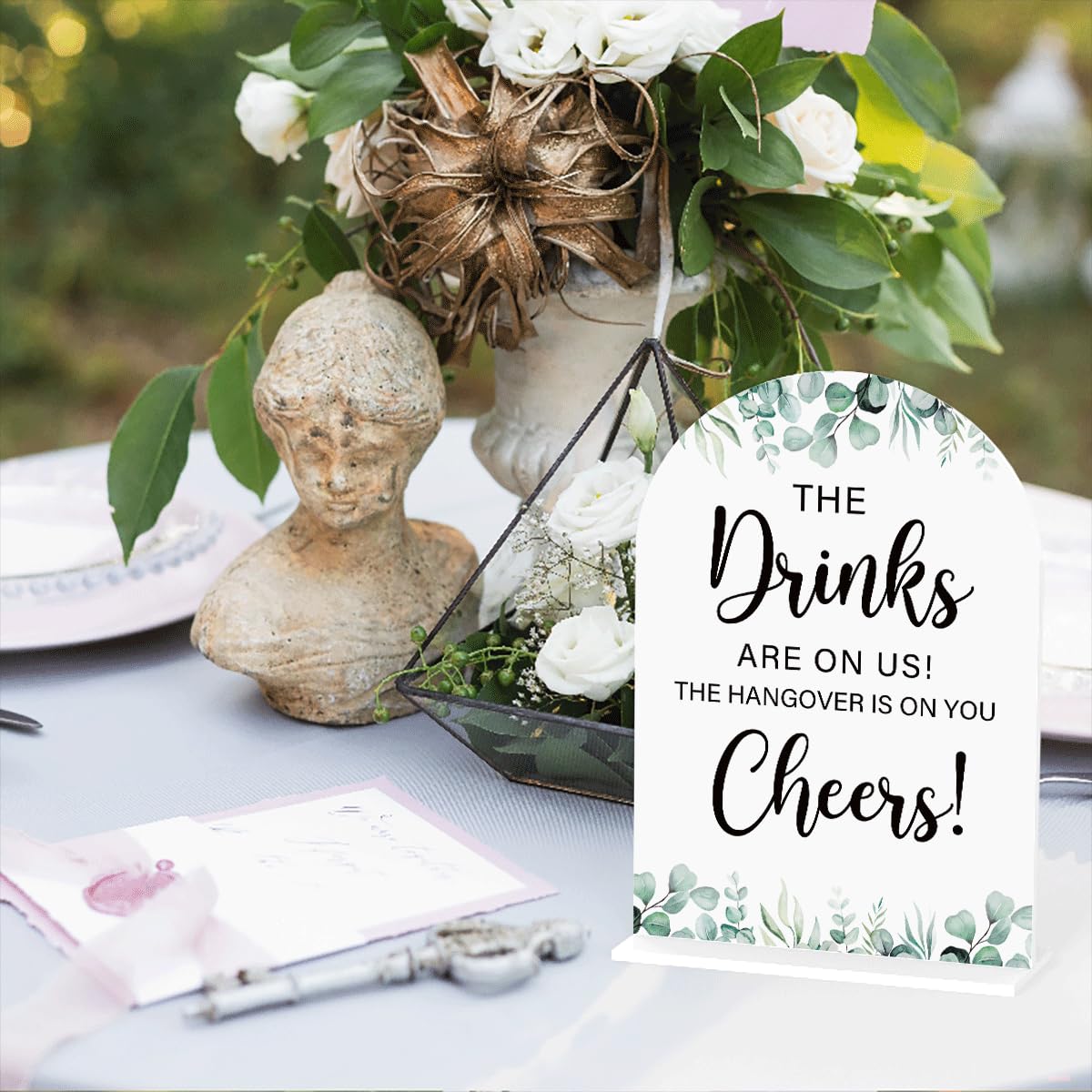 Acrylic Wedding Sign Bubble Send Off Signs for Ceremony Modern Calligraphy Arch Acrylic Table Top Signs for Wedding Reception and Event Party Table Decor (White Eucalyptus Leaves) BST326L