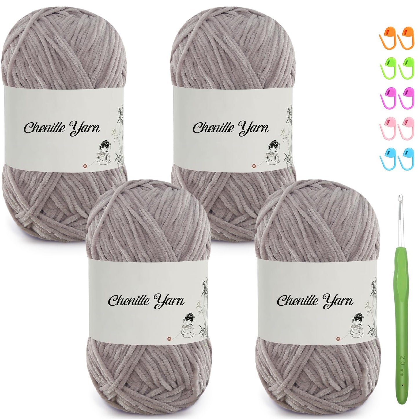 4 Pack of 1.76oz Chenille Yarn for Crocheting,158yards Soft Fluffy Velvet Yarn, Ideal Crochet for DIY Baby Blankets Toys Scarves Throw Pillows Hats Cushions(Purple) BST326L