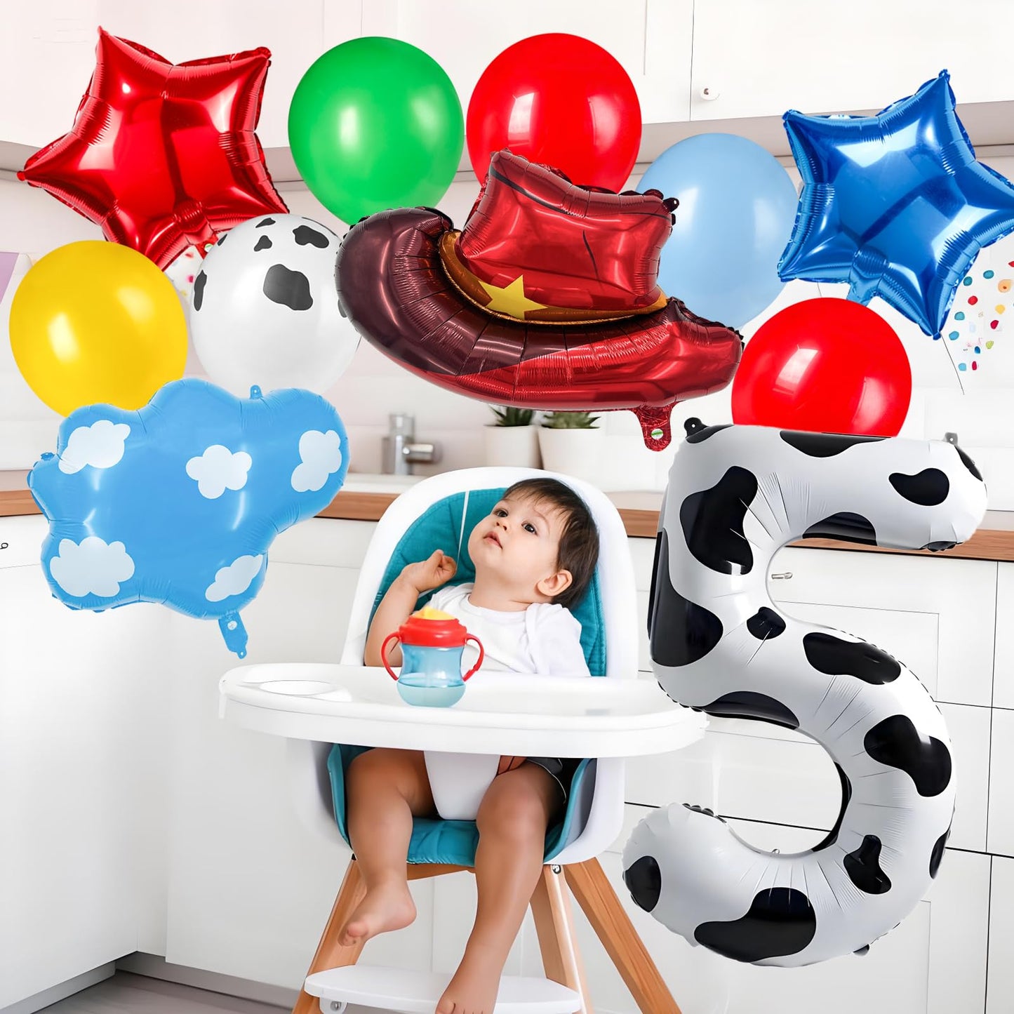11-Pack Cowboy Theme Balloon Set, Farm Theme Decorations, Balloons with Hats and Clouds, Boys and Girls Birthday Party Supplies (1) BST202