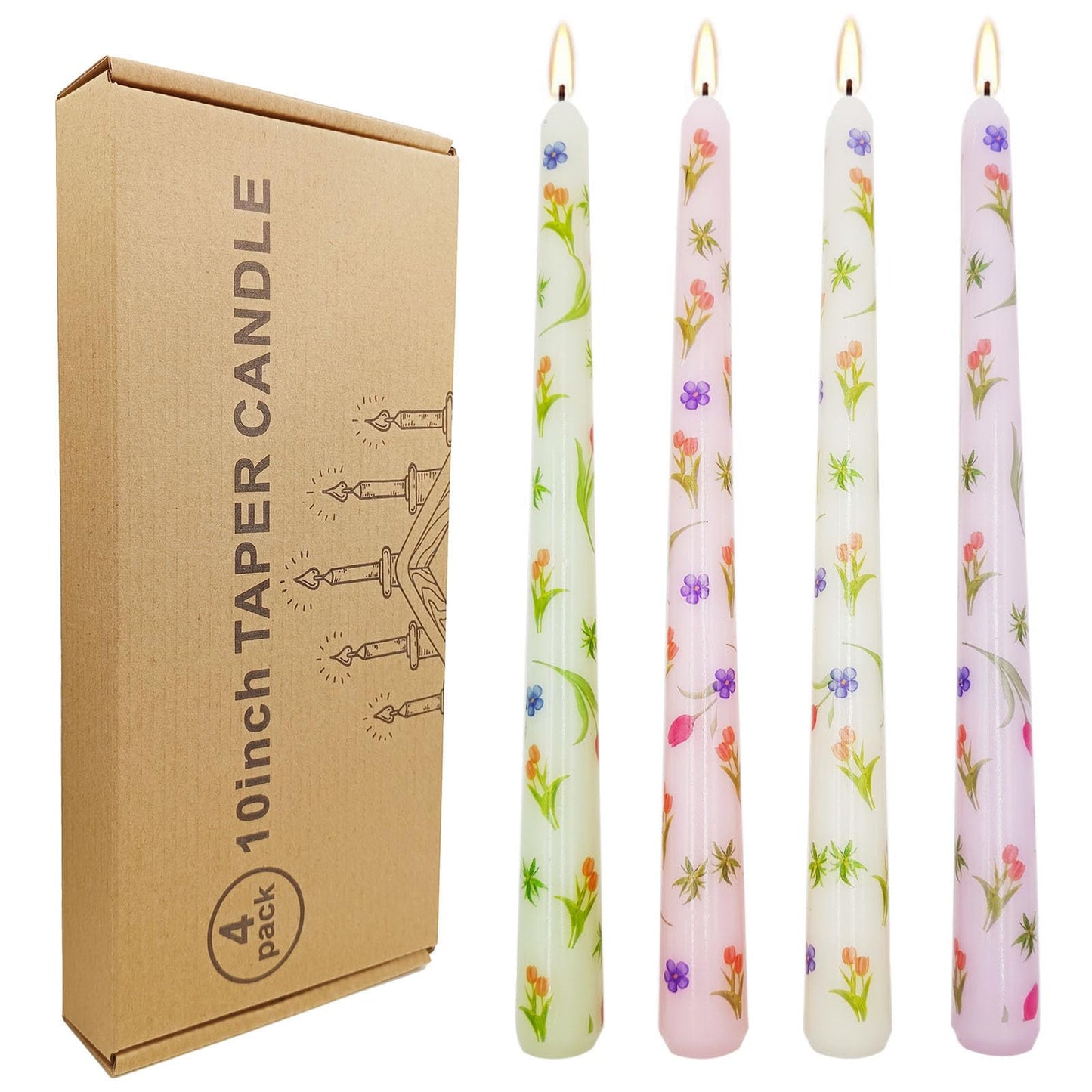 10 Inch Decorative Taper Candles, 4 Pack Birthday Balloon Print Candlesticks, Unscented Dripless Candles with Long Burn Time for Party, Holiday Table & Home Decor BST326H