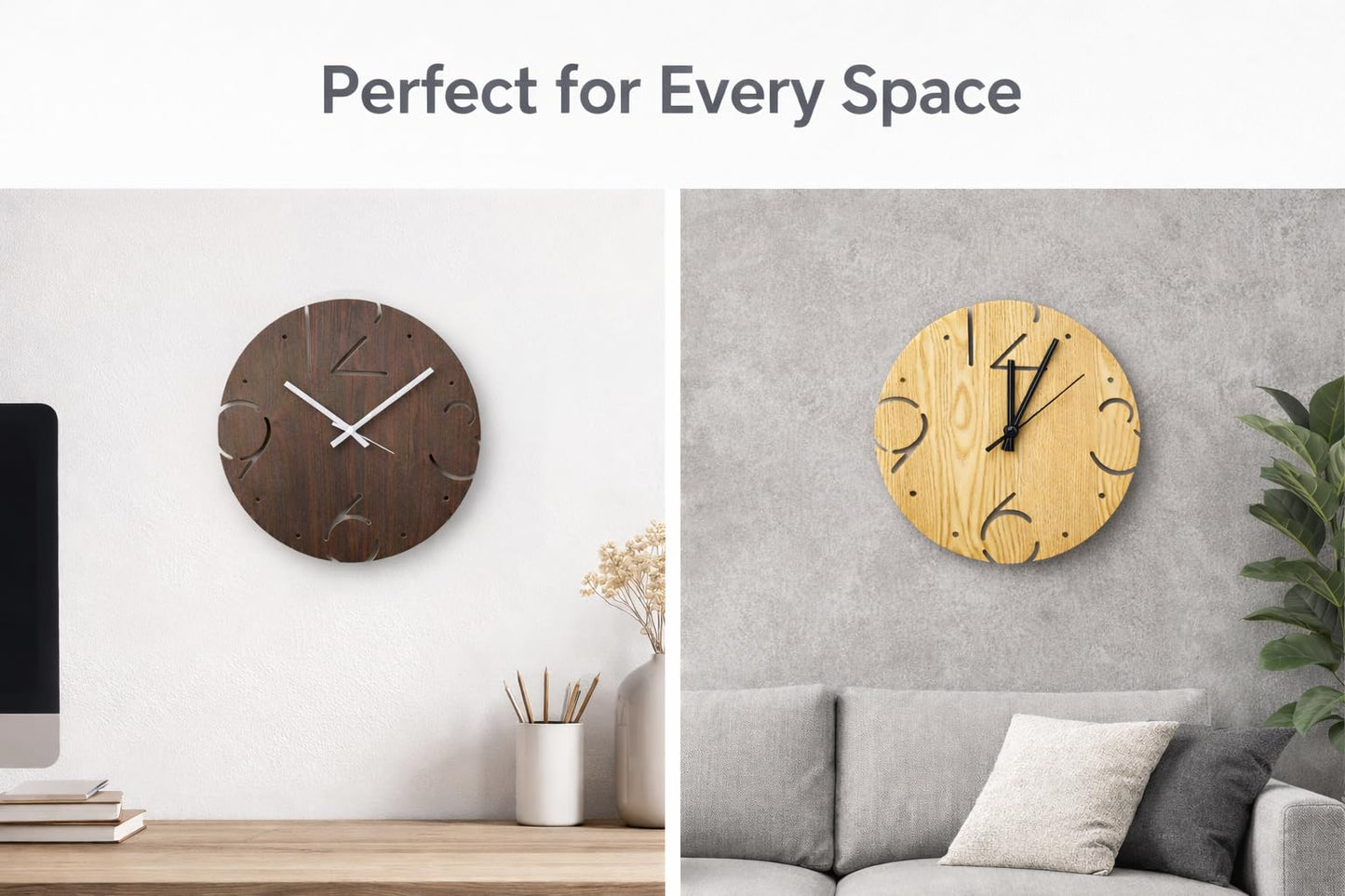 Modern Wall Clock 12", Silent Non-Ticking, Lightweight Wood-Look Design N29