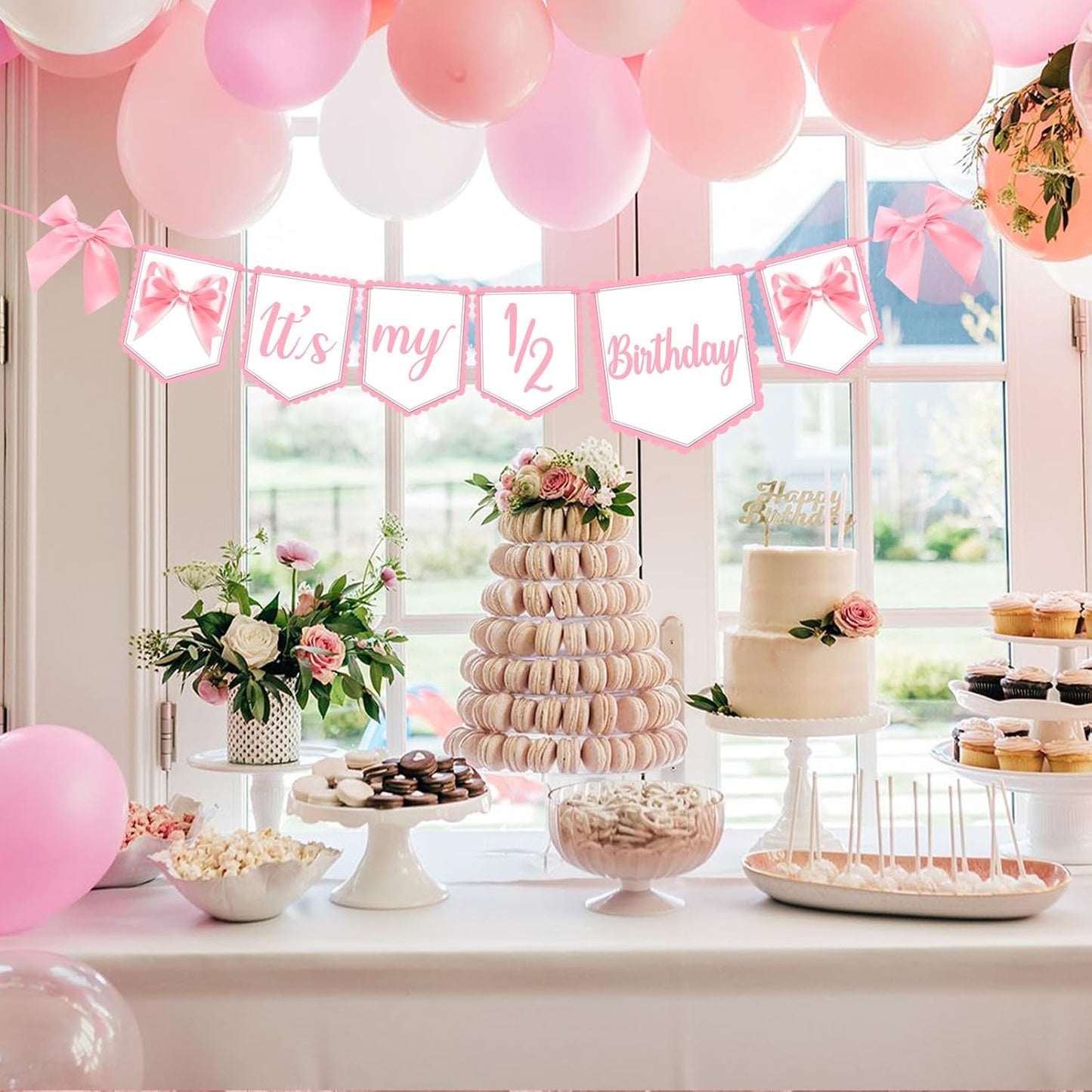 Half Birthday Decoration It's My 1/2 Birthday Banner with Pink Ribbon Bow Six Months Girl Party Decoration for Girls Kids Little Princess Baby Shower Party Supplies Sweet Photo Props BST326L