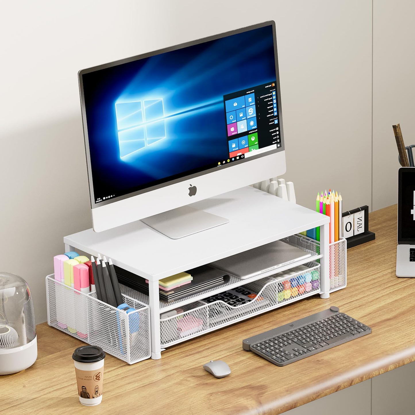 OPNICE Desk Organizers and Accessories, 2-Tier Computer Monitor Stand Riser N29