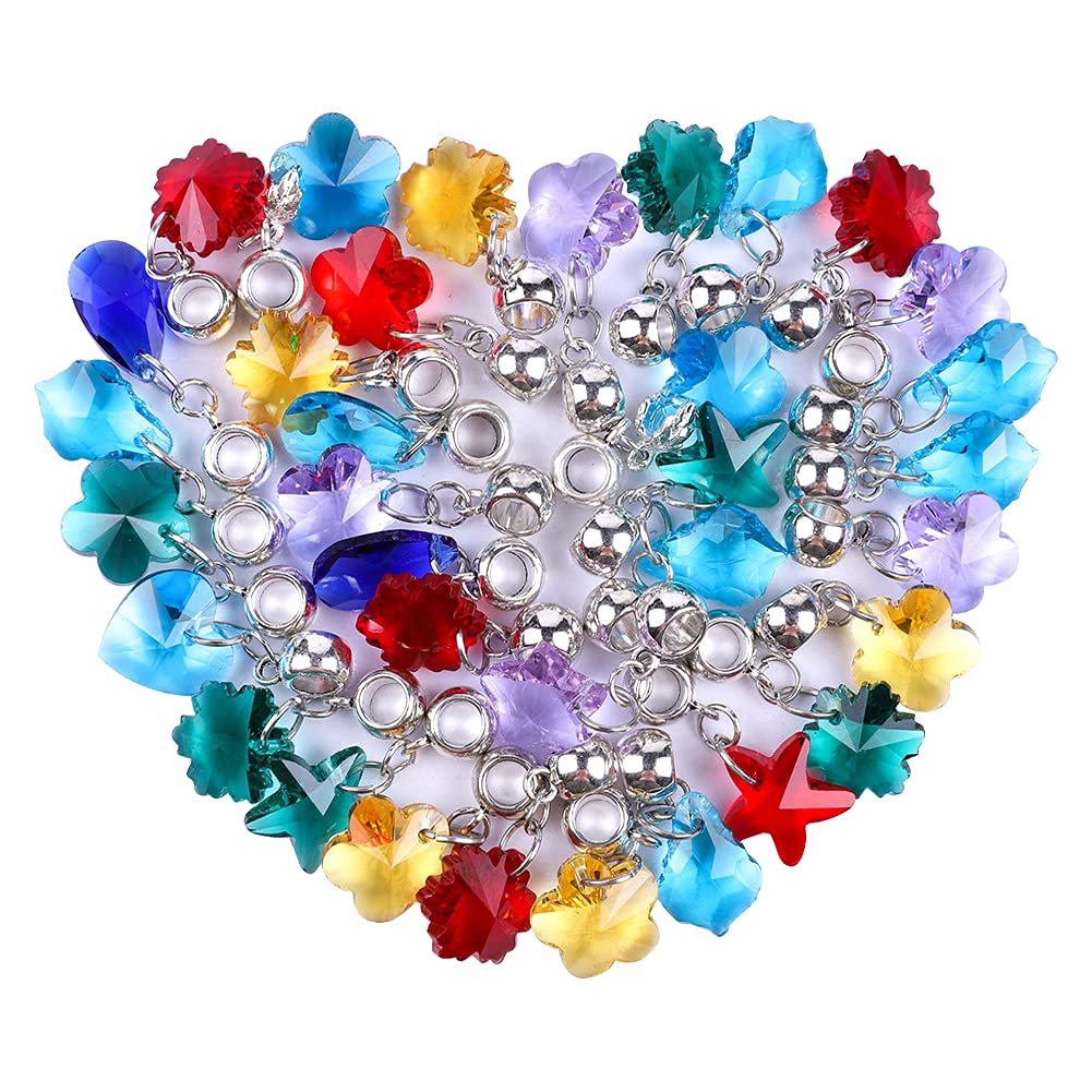 60 Pieces Assorted European Beads with Plating Silver Metal Alloy Rhinestone Large Hole Spacer Beads for DIY Charm Bracelet Jewelry Making (Blue) BST220