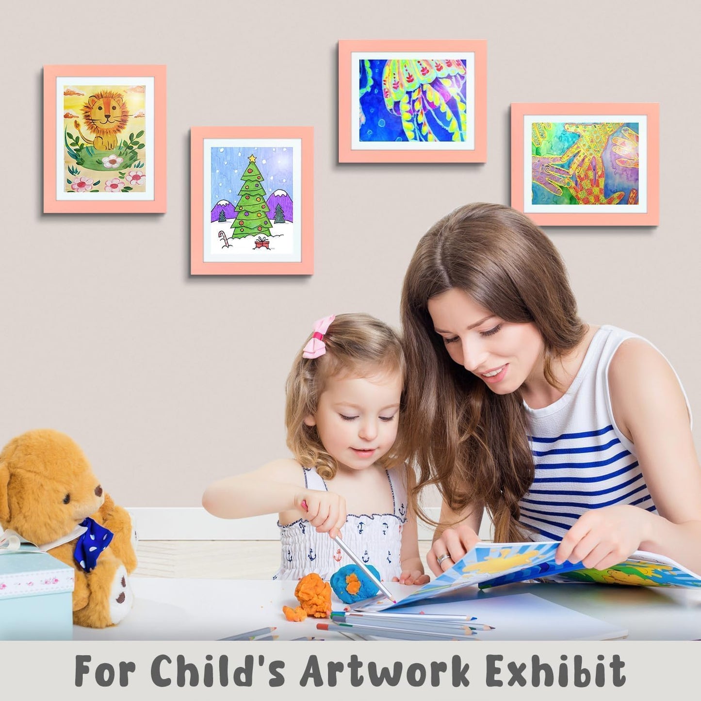 Golden State Art, 8.5x11 Kids Art Frames, Front-Opening Picture Frame Great for Kids Drawings, Artworks, Children Art Projects, Schoolwork, Home or Office (Walnut, Set of 2) BST220