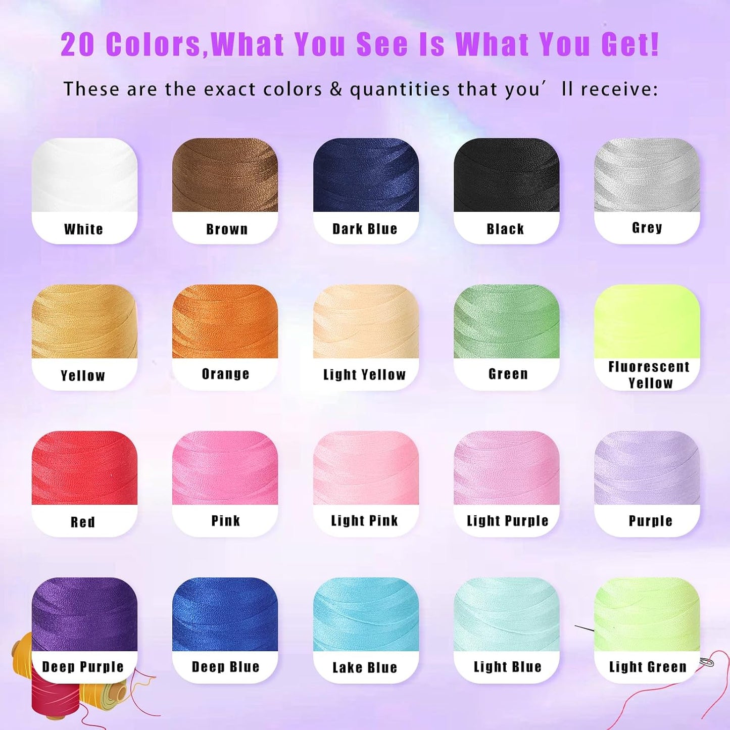 20 Pcs Sewing Embroidery Thread Kit, Each 800Y of Polyester Threads for Sewing Machine, All Purpose Color Sewing Thread of Polyester Threads for Sewing Machine, Hand Stitching, Quilting, Serger BST326H