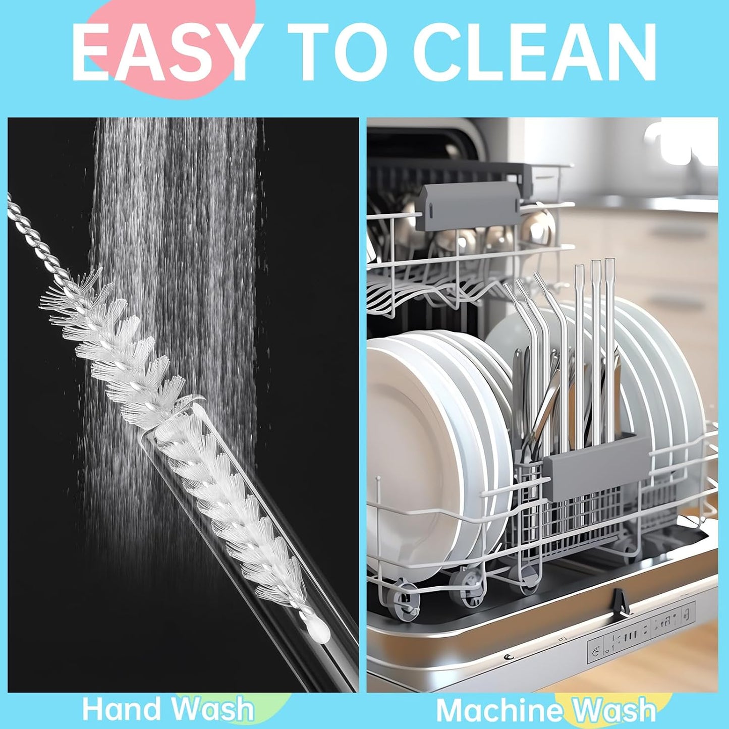 NiHome 6PCS Reusable Anti-Wrinkle Glass Straws Fit for Stanley 30 40oz Cups | 12" Long Flat Tip Wrinkle Free Straws, No Wrinkle Glass Drinking Straws 3 Straight & 3 Bent Set, Dishwasher Safe (Clear) BST326H