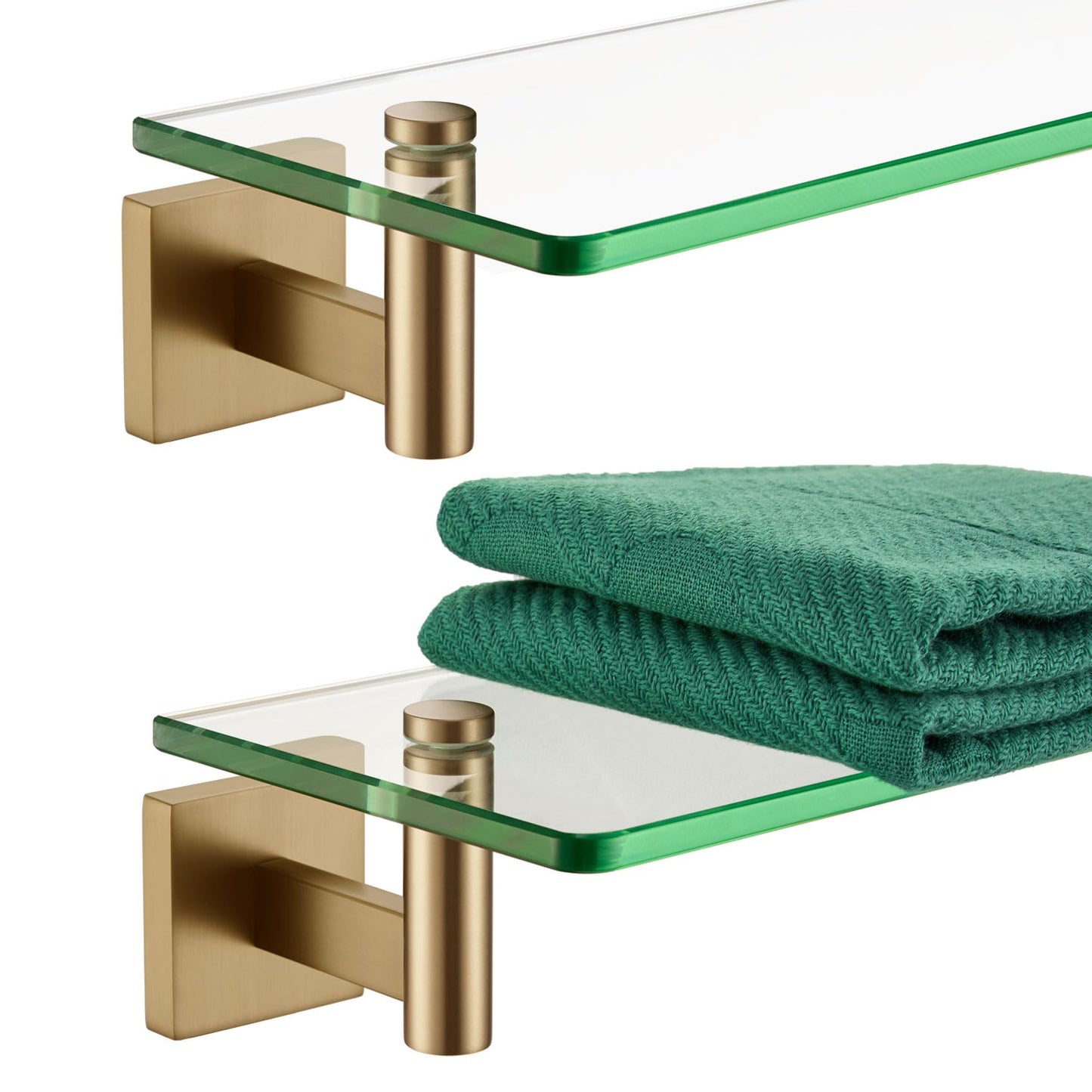 KOKOSIRI Wall Shelves Bathroom Hardware Glass Floating Shelf 12-Inch for Bedroom, Living Room, Kitchen, Hanging Rack Champagne Bronze B1105CPG-L12 BST202