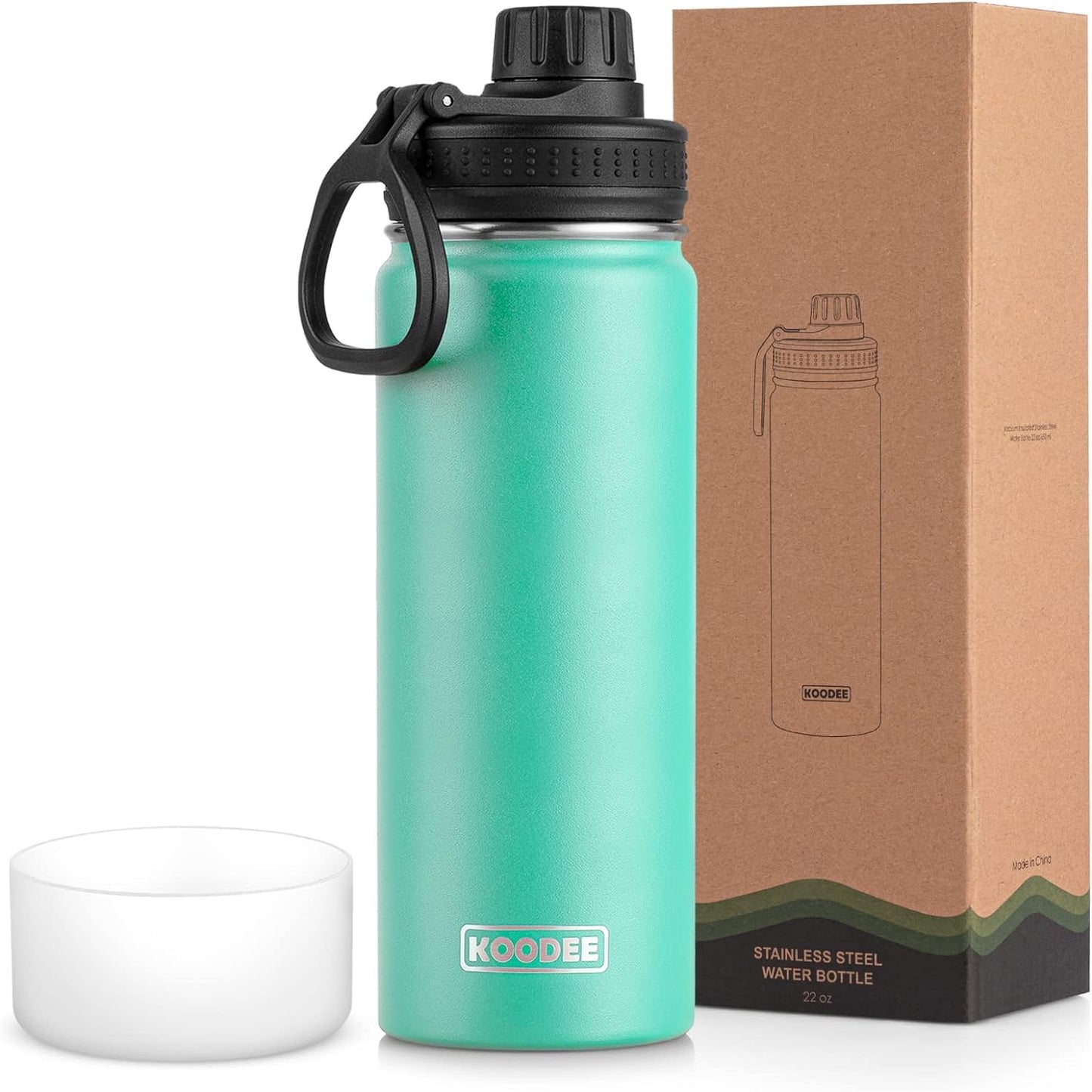 koodee Water Bottle-12 oz Stainless Steel Double Wall Vacuum Insulated Water Bottle for School-Wide Mouth Flask with Straw Lid (Teal) BST220