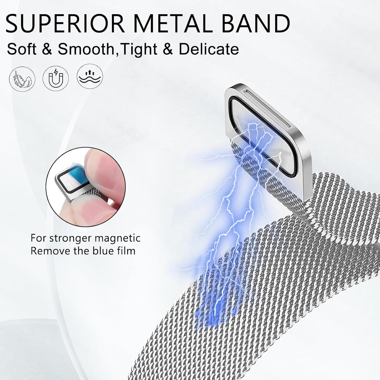 surundo Compatible with Galaxy Watch Ultra Bands 47mm(2024) for Women Men, Metal Mesh Milanese Loop Magnetic Clasp Adjustable Strap Replacement for Samsung Galaxy Watch 7 Ultra 47 mm, Silver WN420