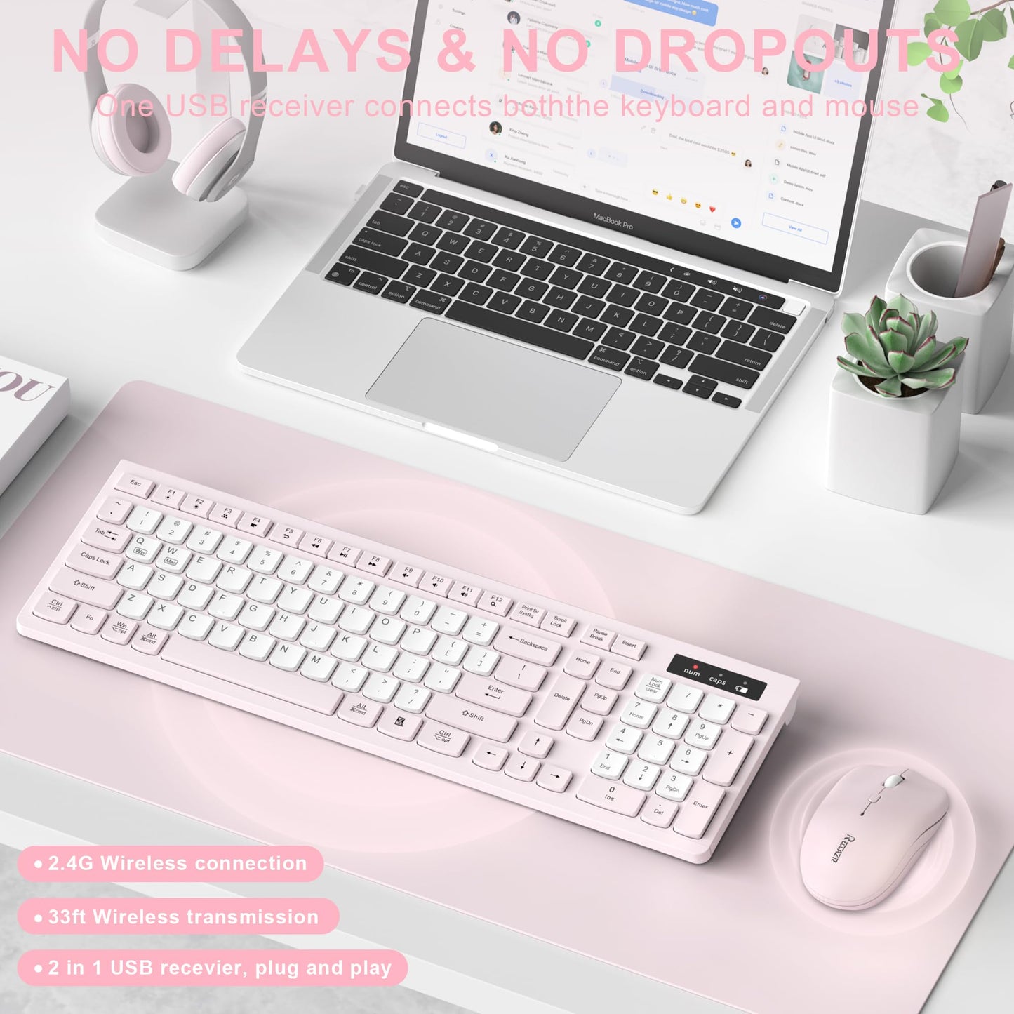 Wireless Keyboard and Mouse Combo, Full-Sized Wireless Keyboard and Adjustable DPI Mouse, 2.4GHz USB Receiver, Silent Keyboard and Mouse for PC, Windows, MAC, Desktop, Laptop (Avocado Green)