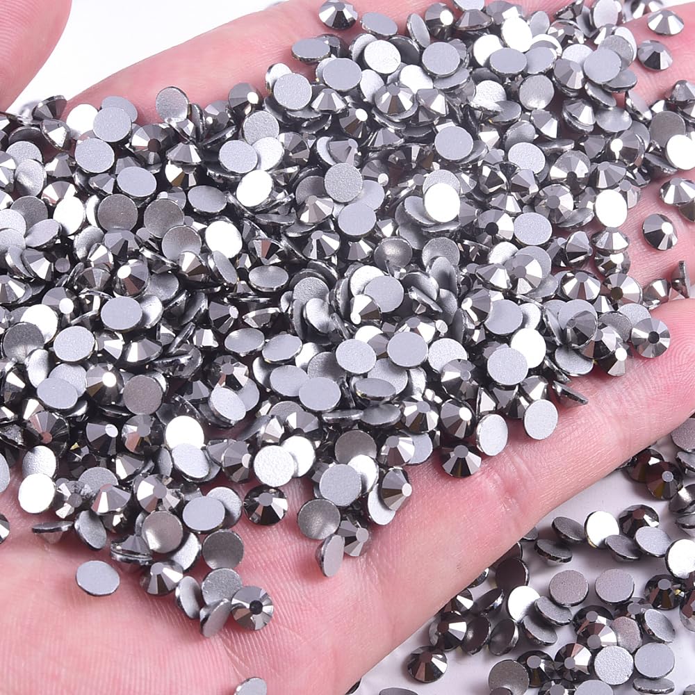 Black Shine Glass Rhinestones Crystal Flatback Gemstones for Crafts Nails Makeup Bags and Shoes Decoration.(SS20/1440pcs) BST202