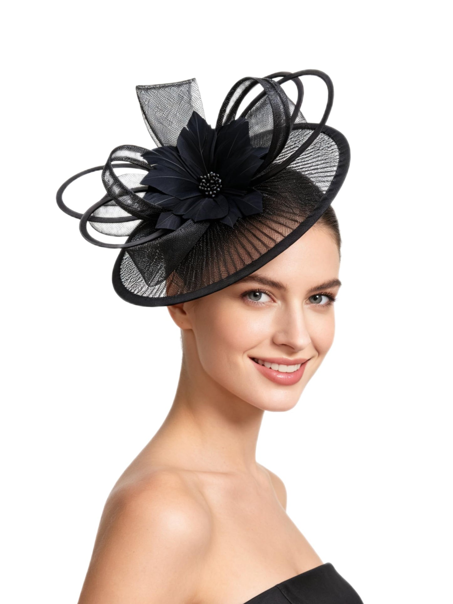 SAFERIN Elegant Women's Fascinator Hat with Veil and Feather Hair Clip Headpiece for Weddings Tea Party WN420