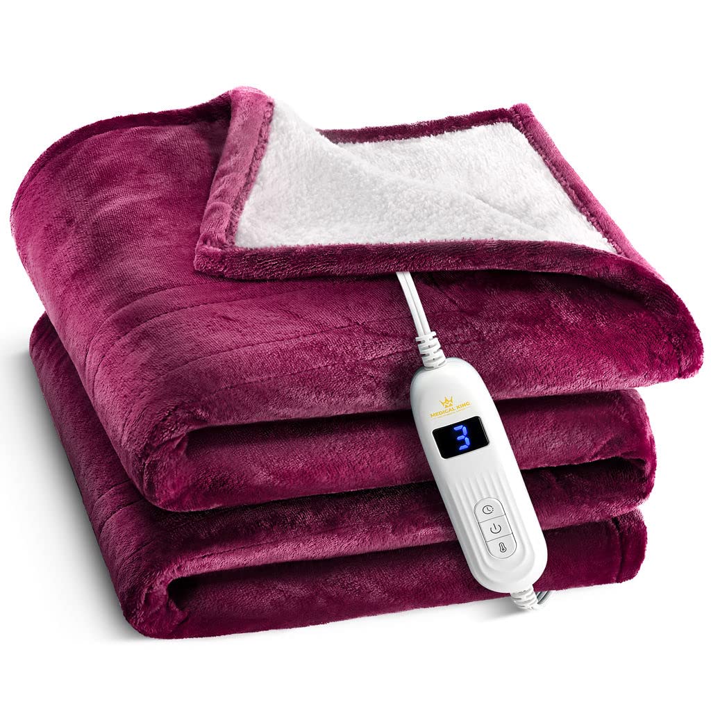 Medical king Heated Blanket, Machine Washable Extremely Soft & Comfortable Electric Blanket Throw Fast Heating with Hand Controller 10 Heating Settings & auto Shut-Off (Blue, 50 x 60) BST220