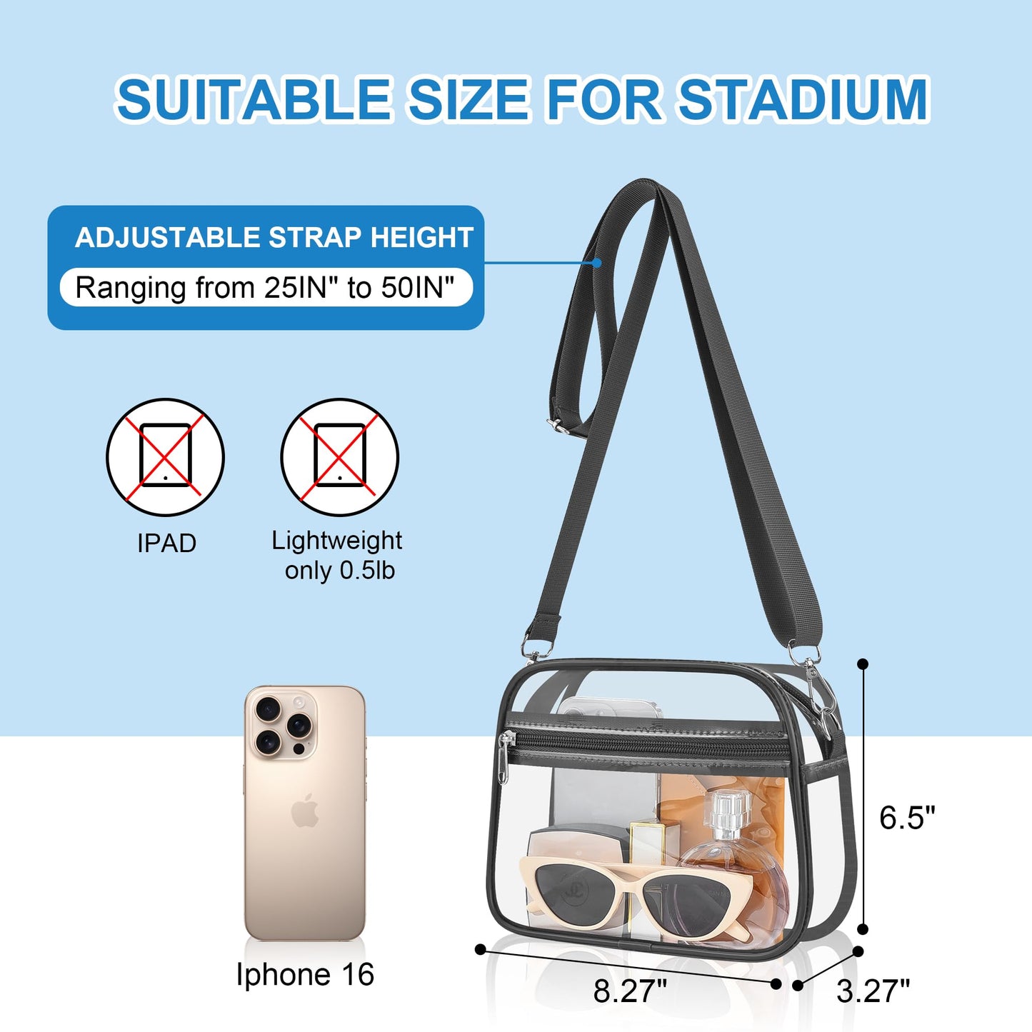 Clear Bag for Stadium Events Stadium Approved Women's Top-Handle Handbags | Mini Small Clear Bag Purse with Wide Adjustable Strap and Front Pocket for Sports Concerts, Festivals BST202