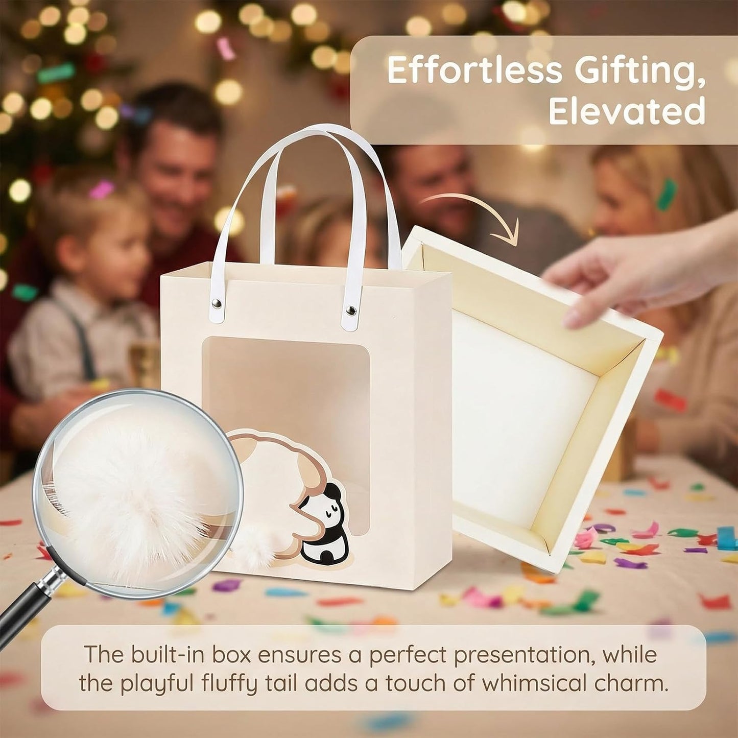 Premium Reusable Gift Bag with Matching Box, Durable Birthday Present Bag, Premium Paper Set for Wedding, Valentine's Party, Friends Celebration (Beige 1pack) BST202